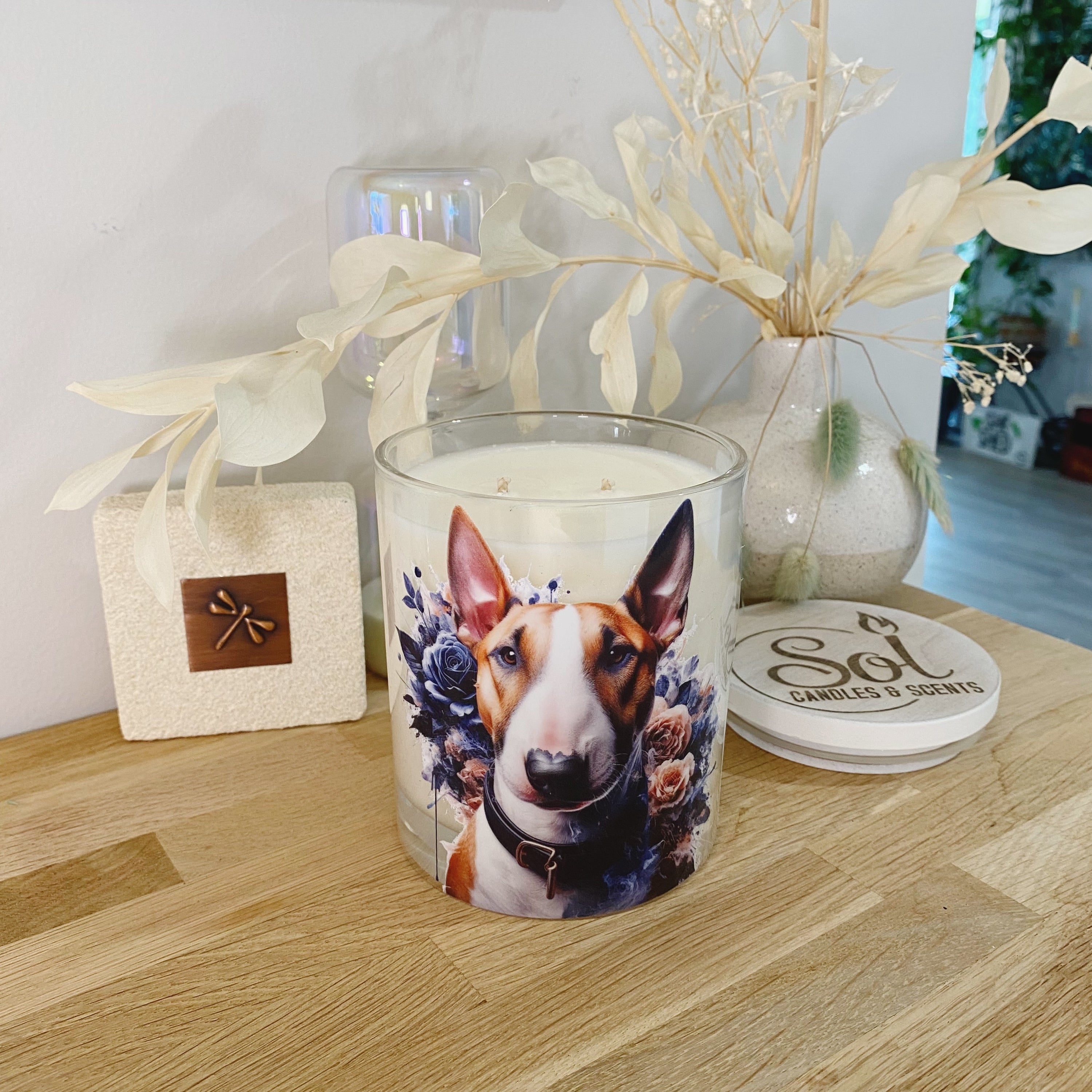 Bull Terrier Dog Blue Floral Xlarge Candle_Refillable_Made in Queensland
