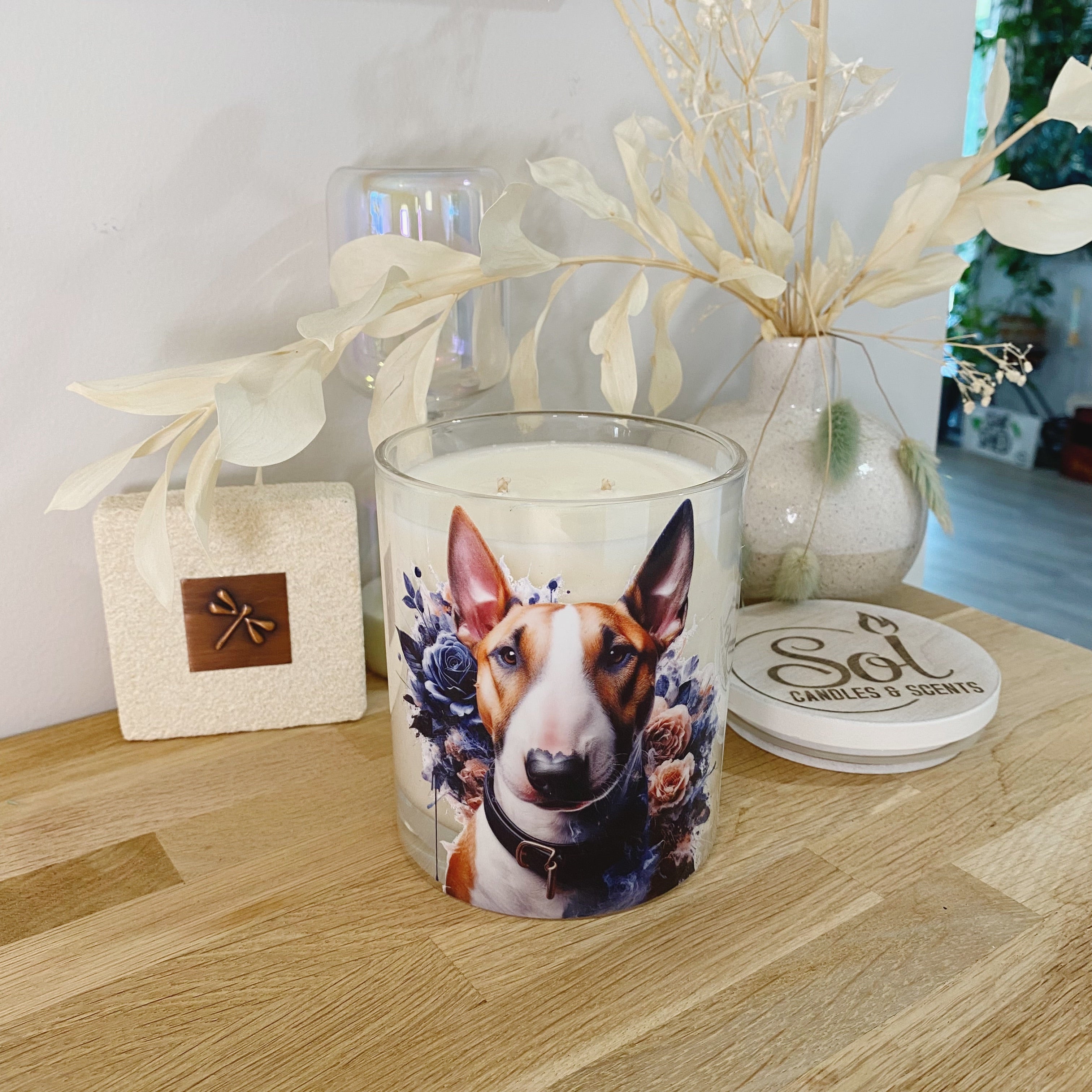 Bull Terrier Dog Blue Floral Xlarge Candle_Refillable_Made in Queensland