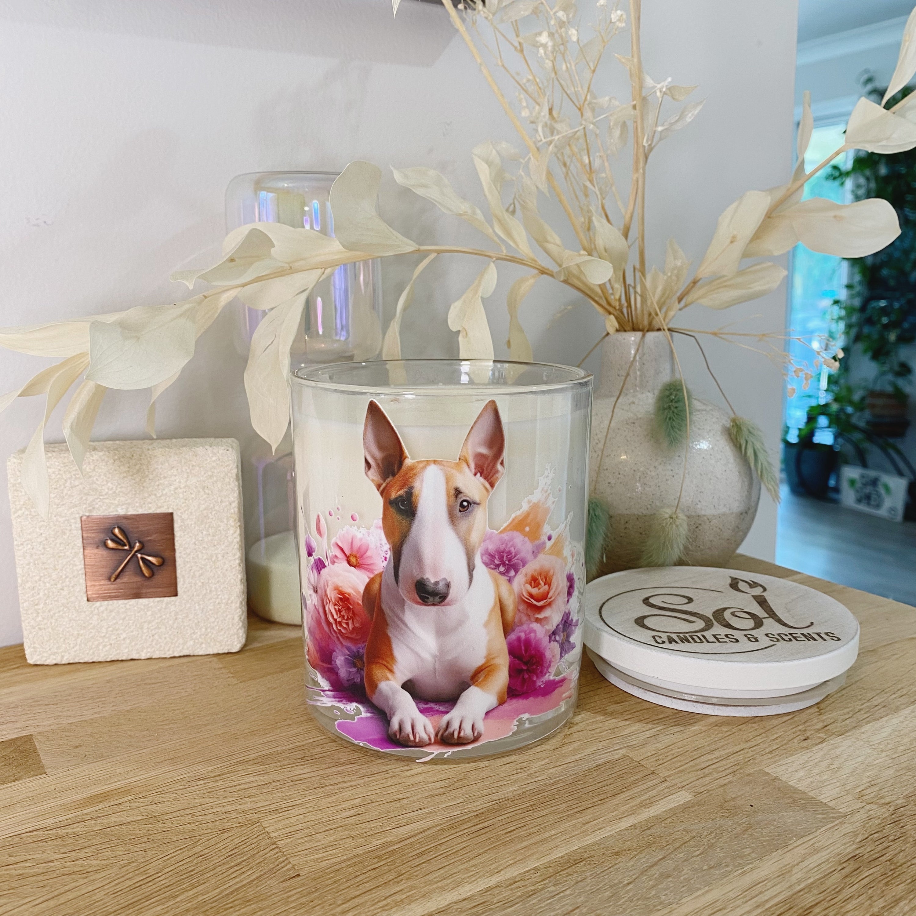 Bull Terrier Peach Floral Xlarge Candle_Sol Candles &amp; Scents
