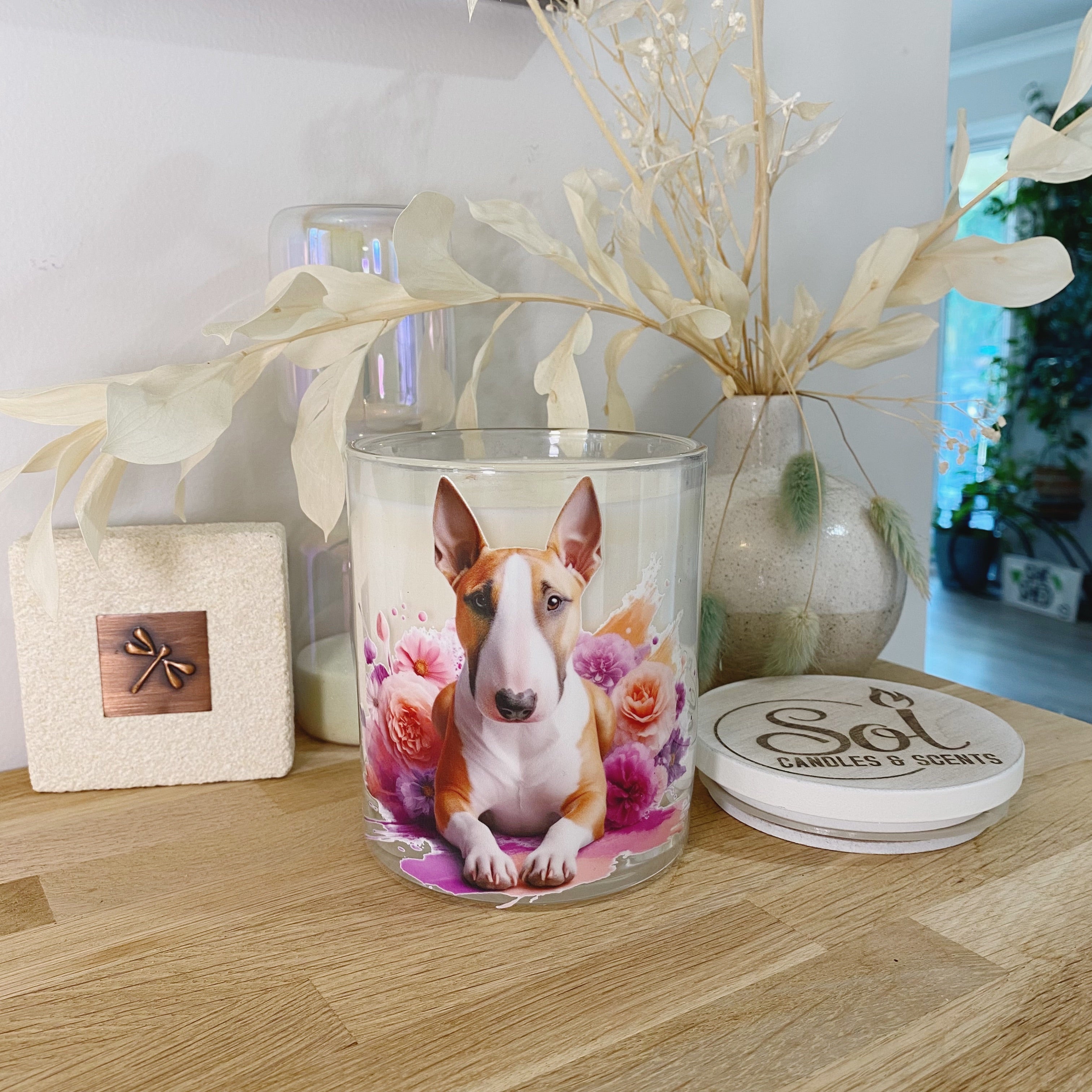 Bull Terrier Peach Floral Xlarge Candle_Sol Candles &amp; Scents