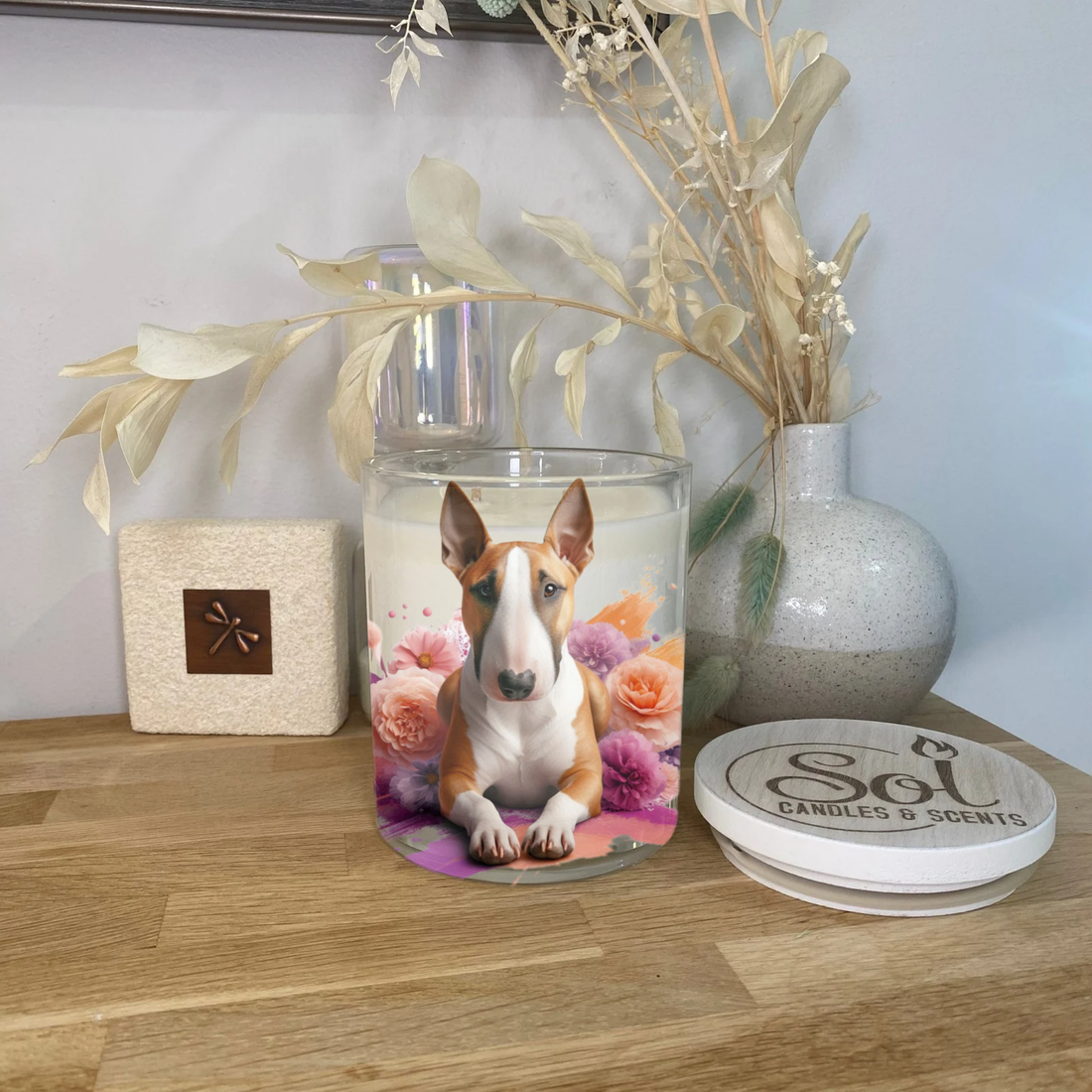 Bull Terrier Peach Floral Xlarge Candle_Sol Candles &amp; Scents