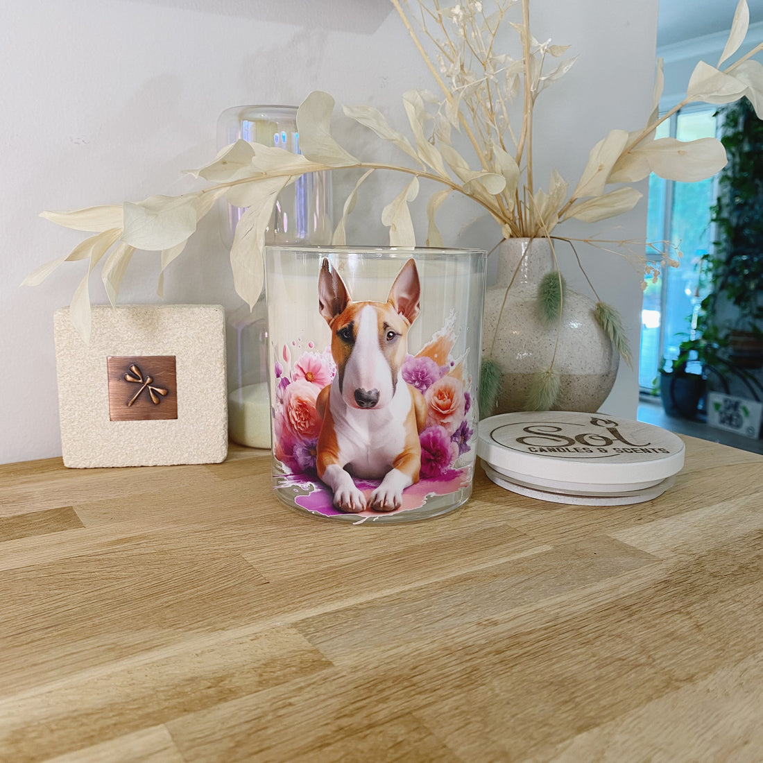 Bull Terrier Peach Floral Xlarge Candle_Refillable