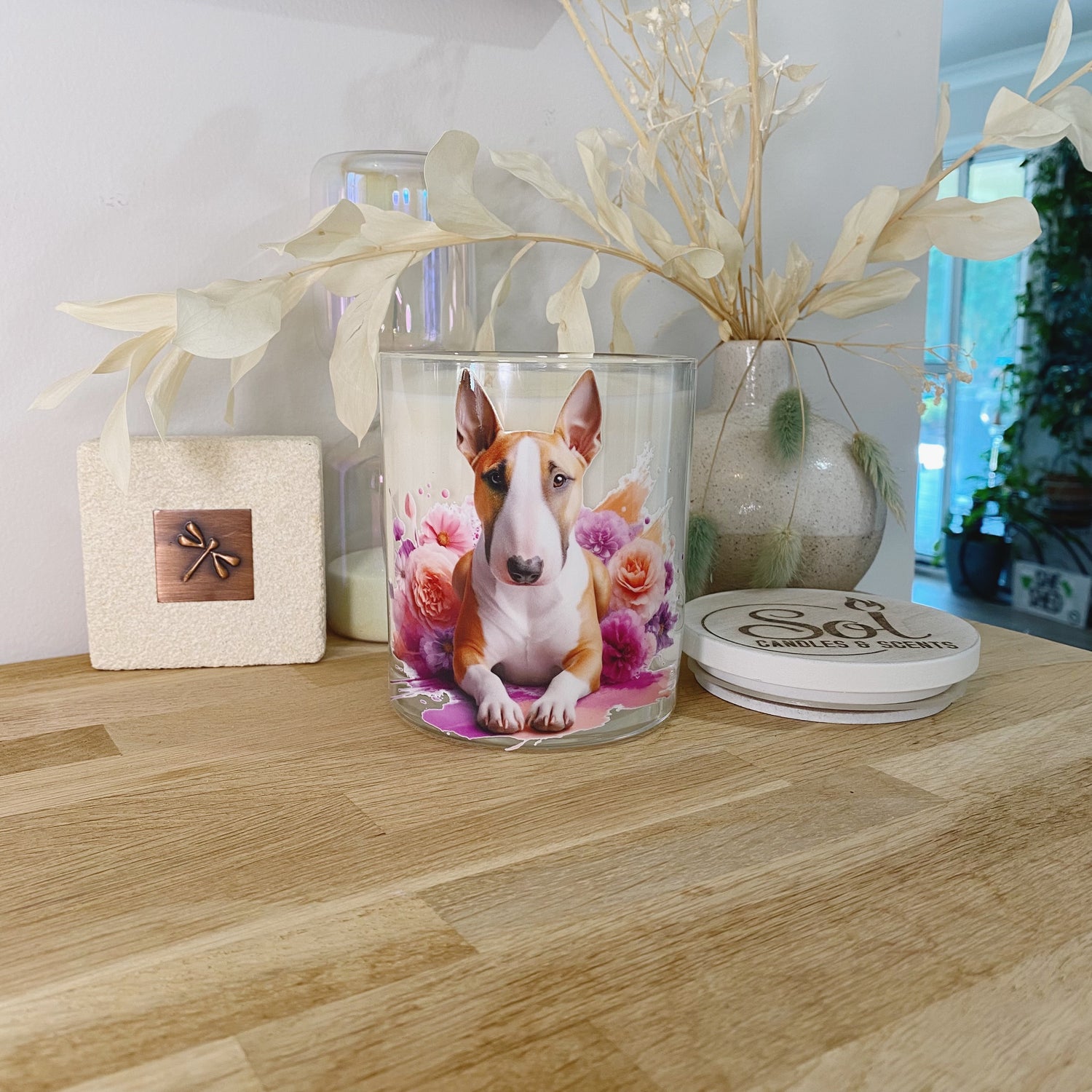Bull Terrier Peach Floral Xlarge Candle_Refillable