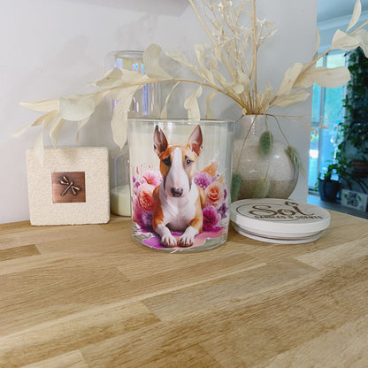 Bull Terrier Peach Floral Xlarge Candle_Refillable