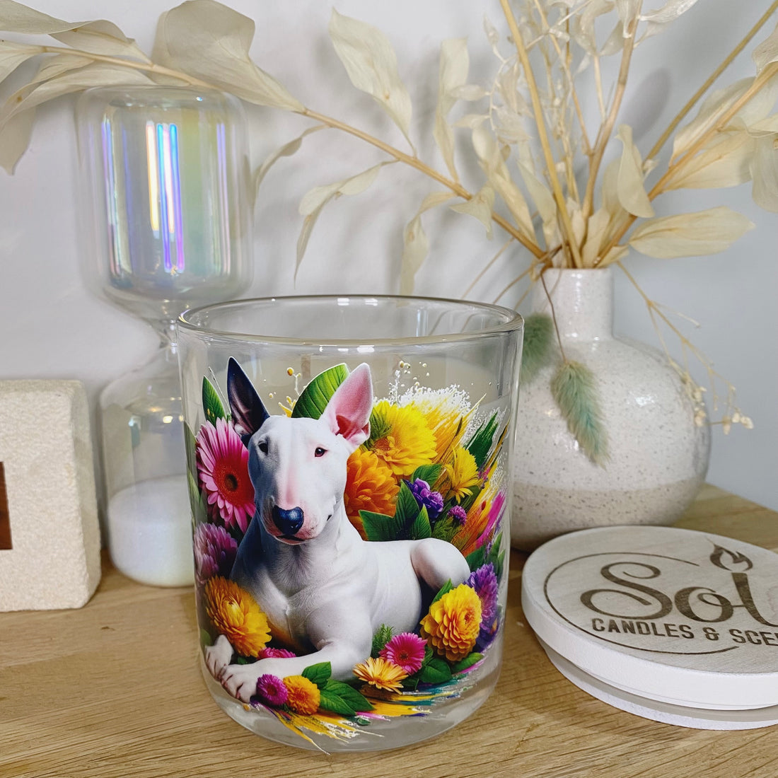 Bull Terrier White Yellow Xlarge Candle_Sol Candles &amp; Scents