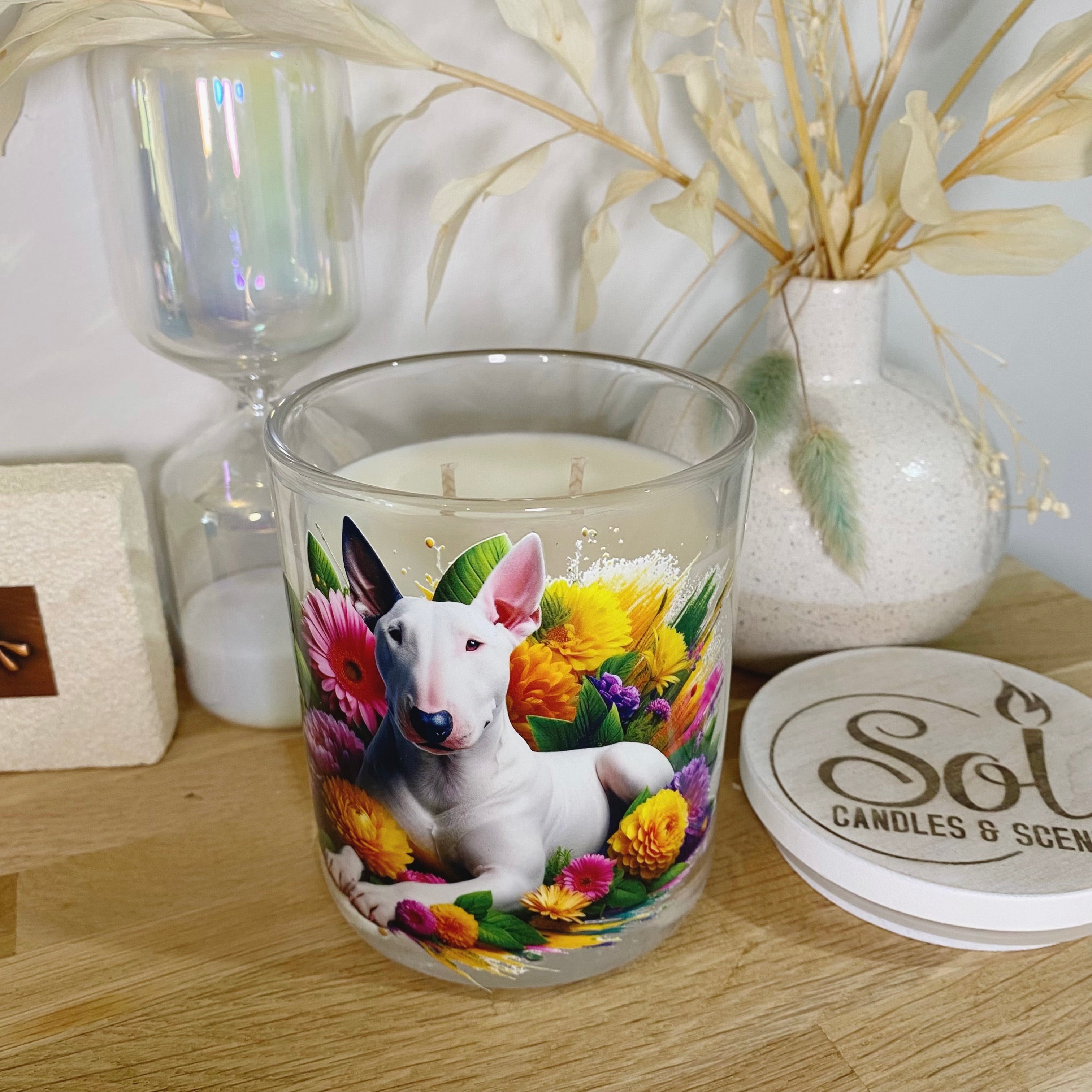 Bull Terrier White Yellow Xlarge Candle_Sol Candles &amp; Scents_Made in Queensland