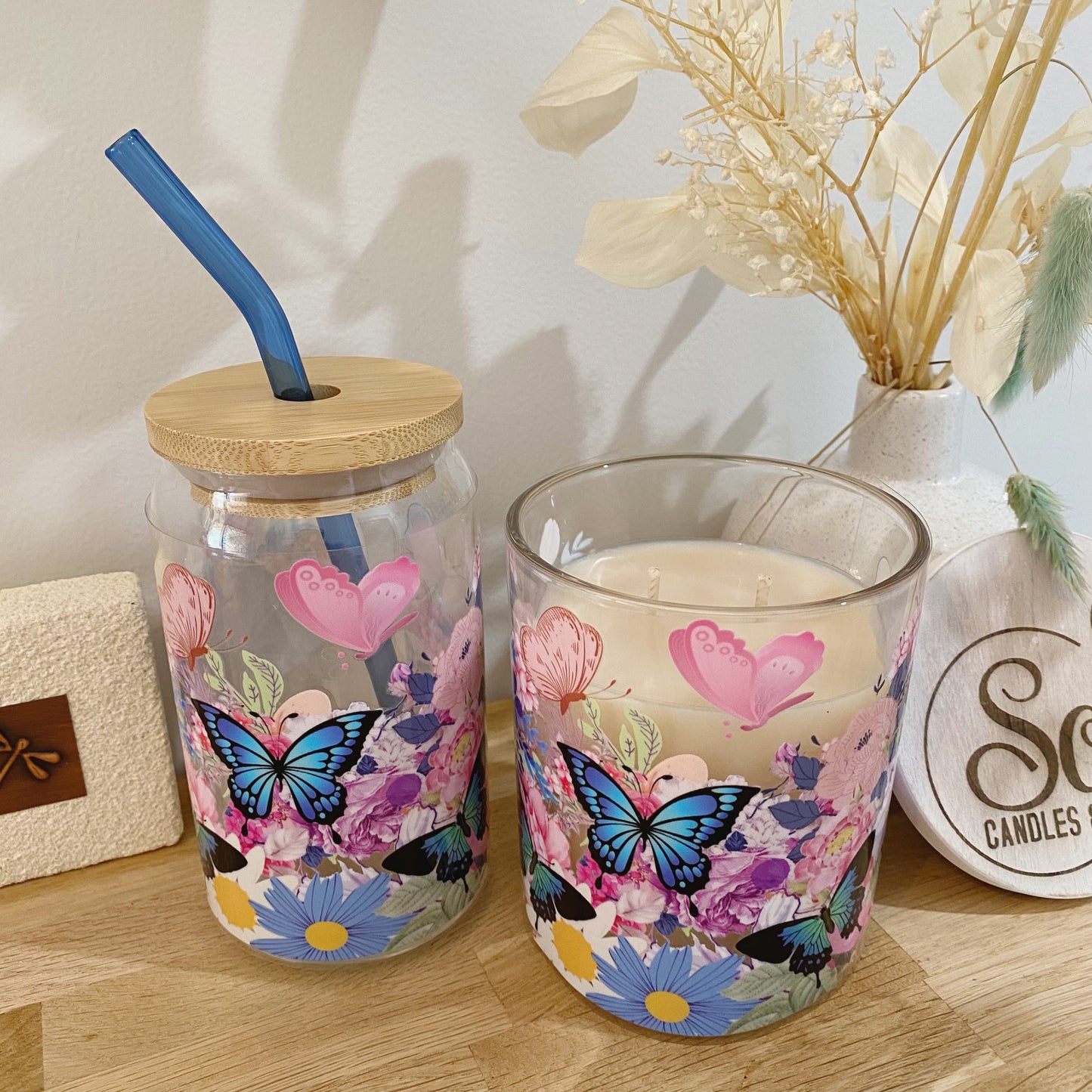 Butterfly Garden Glassware & Candle Set