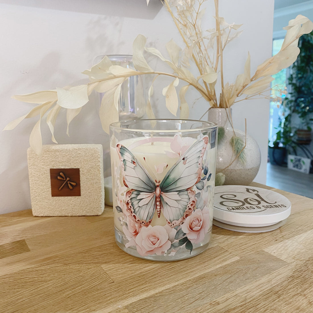 Butterfly Green Rose Gold Xlarge Candle