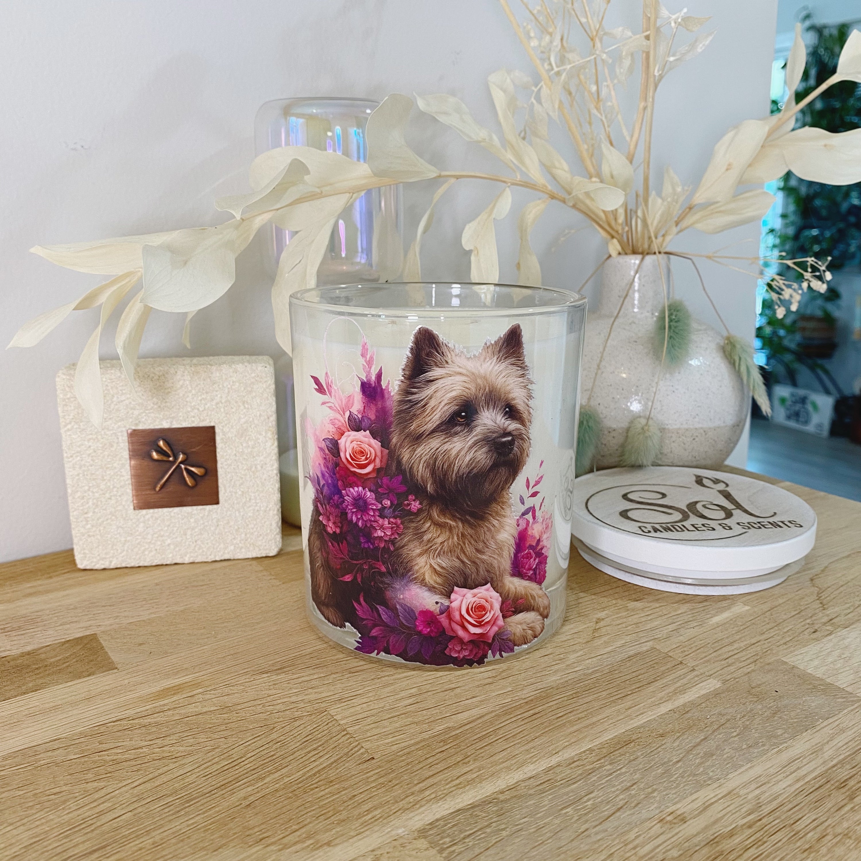 Cairn Terrier Brindle Florals Xlarge Candle_Sol Candles &amp; Scents