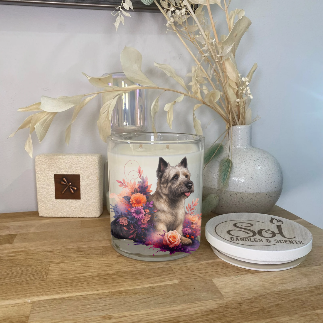 Cairn Terrier Peach Florals Xlarge Candle_Sol Candles &amp; Scents