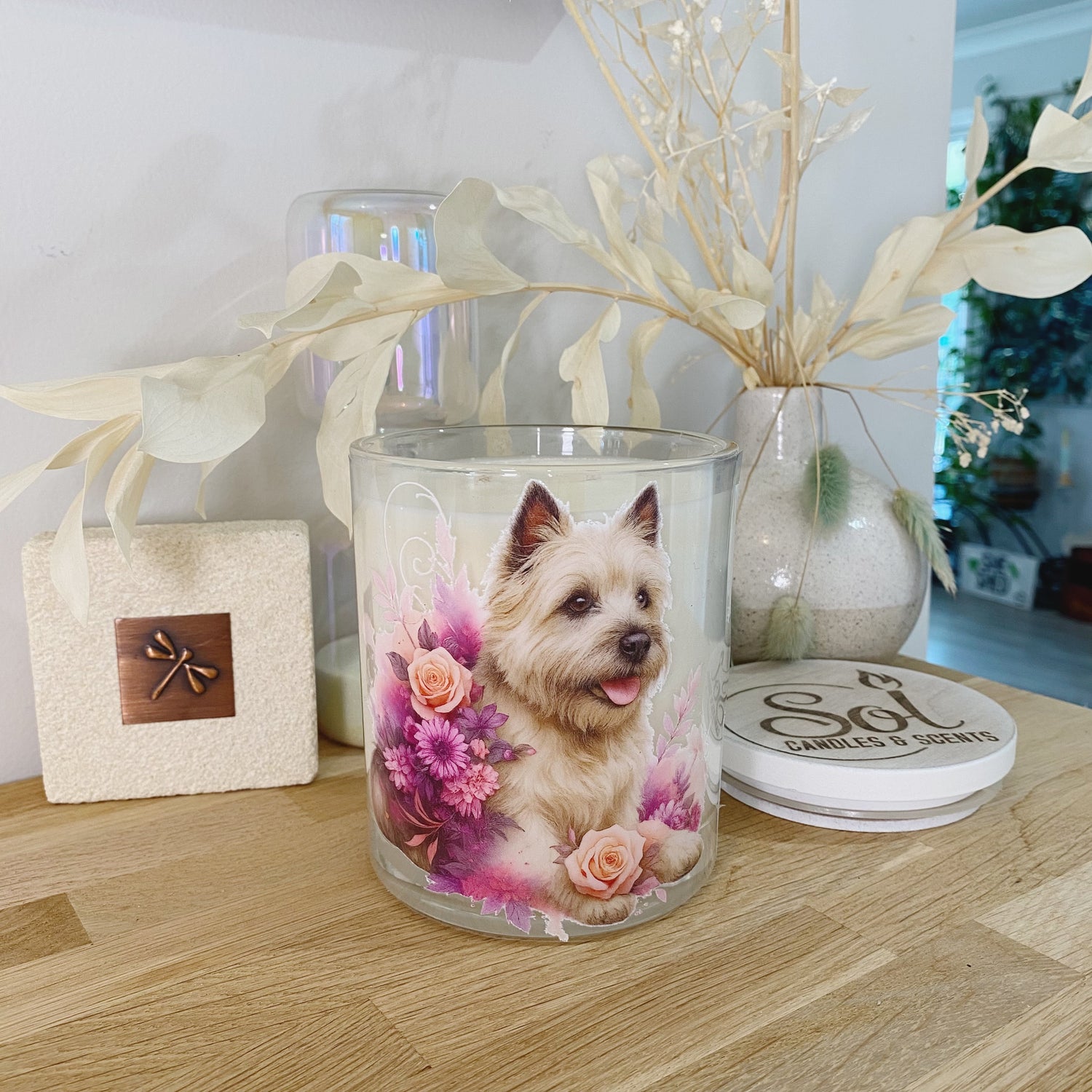 Cairn Terrier Peach Roses Xlarge Candle_Sol Candles &amp; Scents