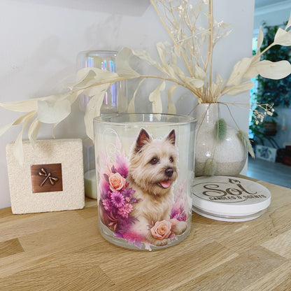 Cairn Terrier Peach Roses Xlarge Candle_Sol Candles &amp; Scents