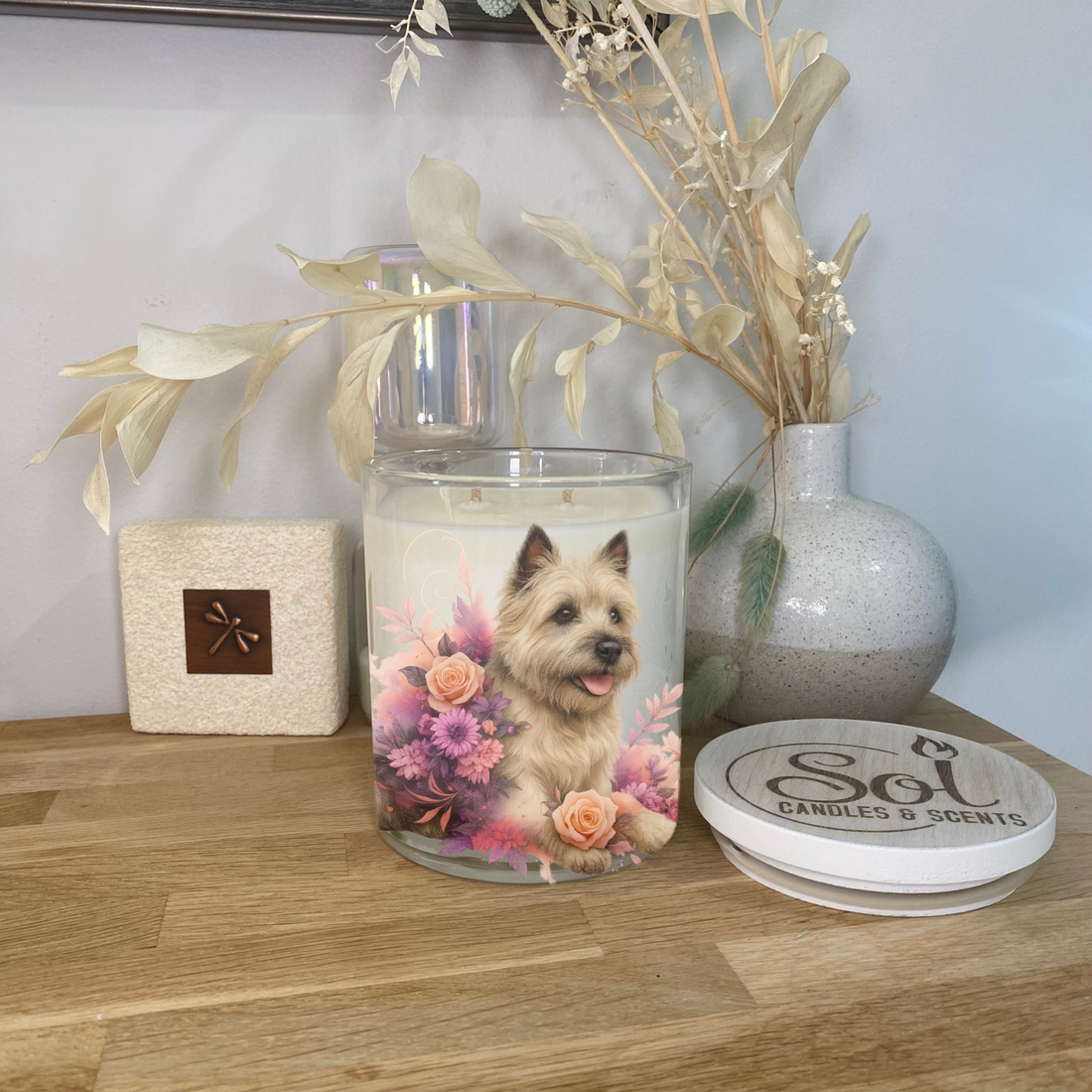 Cairn Terrier Peach Roses Xlarge Candle_Sol Candles &amp; Scents