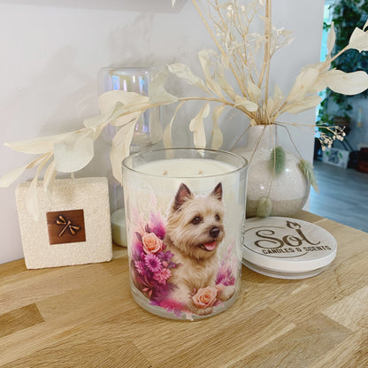 Cairn Terrier Dog Peach Roses Xlarge Candle_Made in Queensland