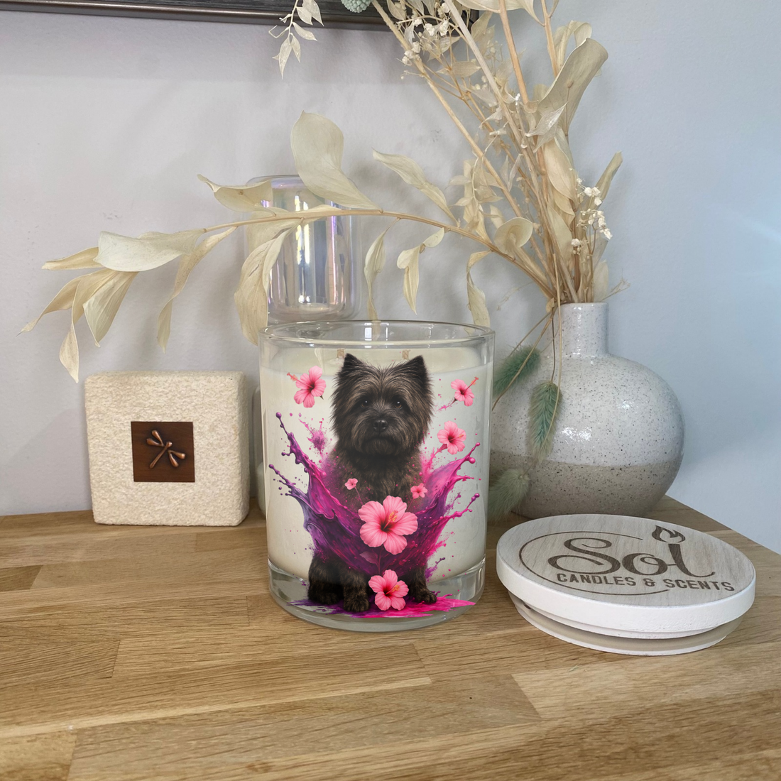 Cairn Terrier Pink Hibiscus Xlarge Candle