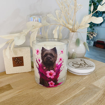 Cairn Terrier Dog Pink Hibiscus Xlarge Candle_Made in Queensland