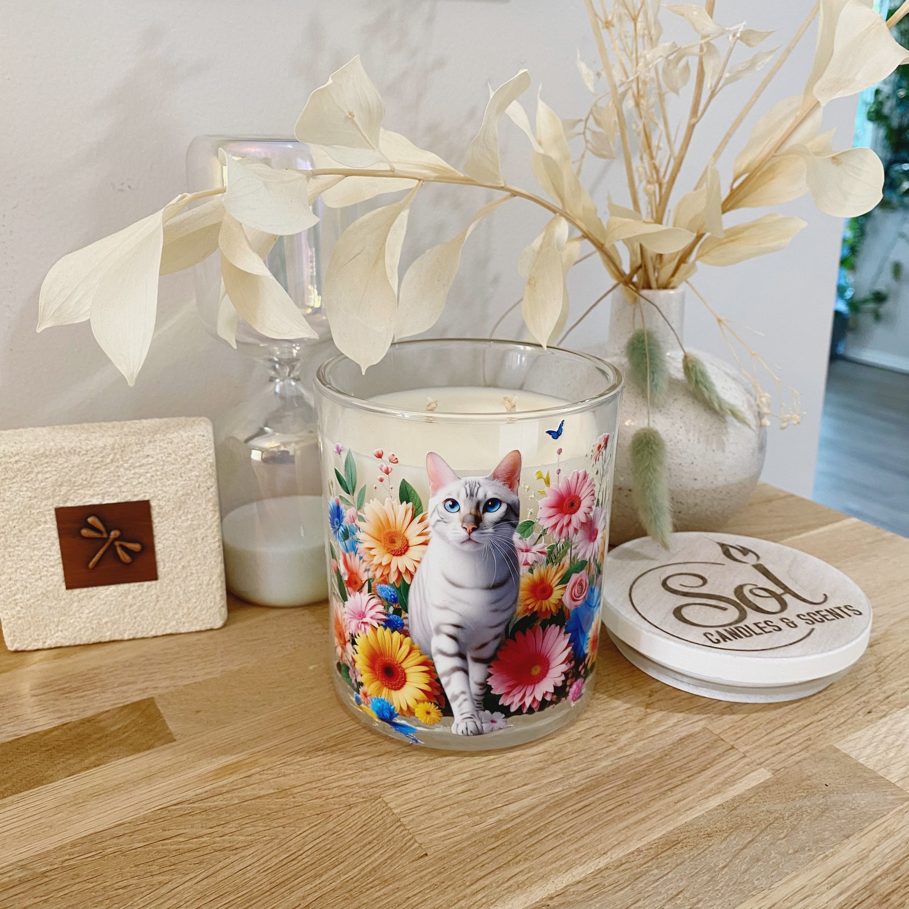 Cat Bengal Bright Floral Xlarge Candle_Refillable_Made in Queensland