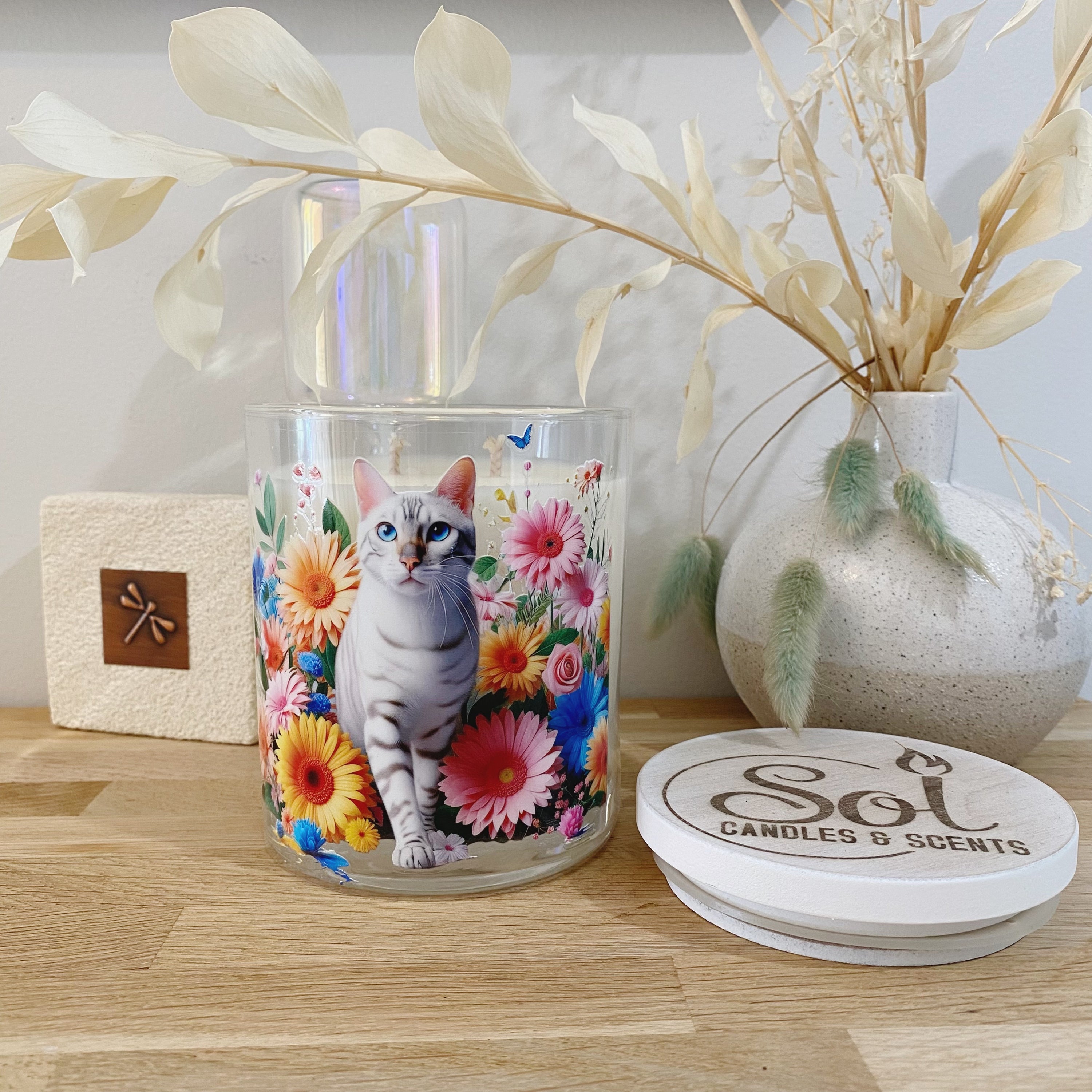 Cat Bengal Bright Floral Xlarge Candle_Made in Australia 