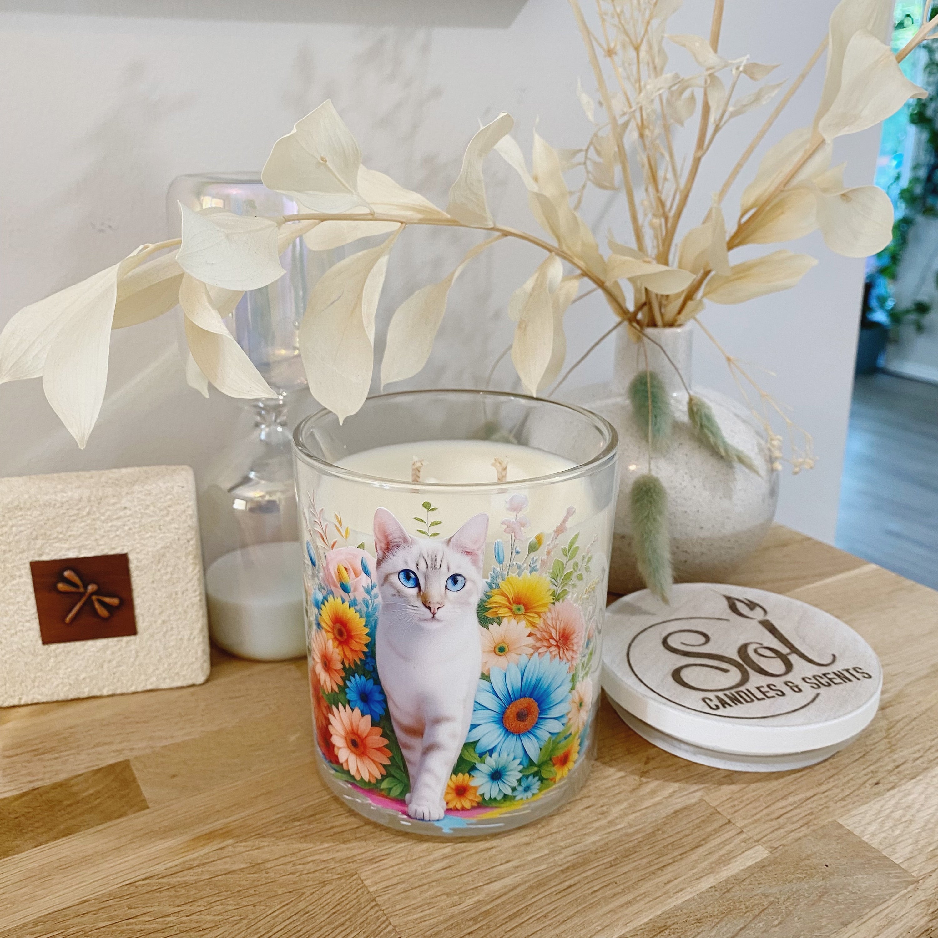 Cat Bengal Soft Floral Xlarge Candle_Refillable_Made in Queensland