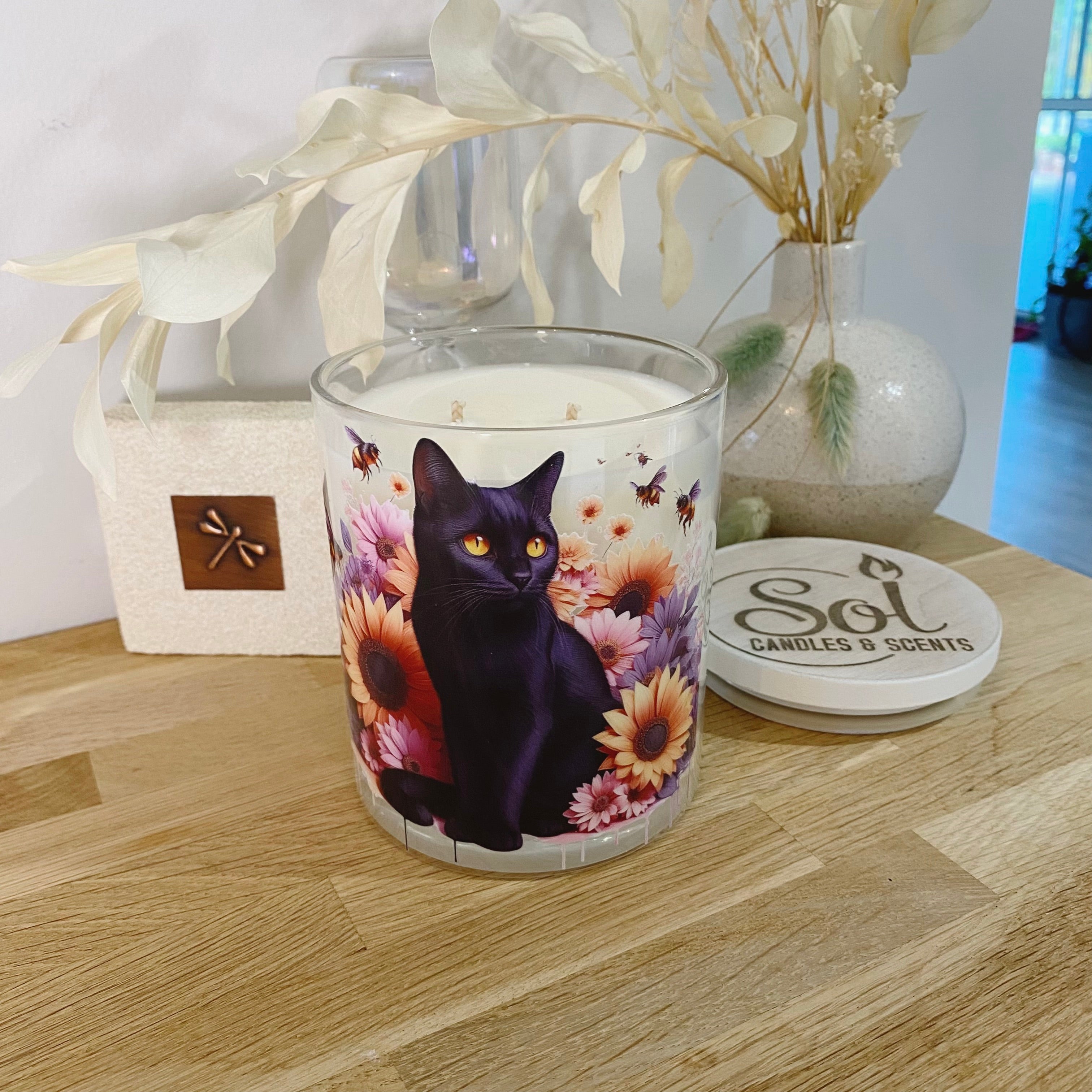 Cat Black Floral Xlarge Candle