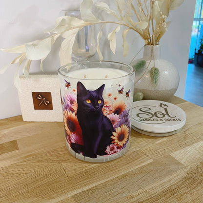 Cat Black Floral Xlarge Candle