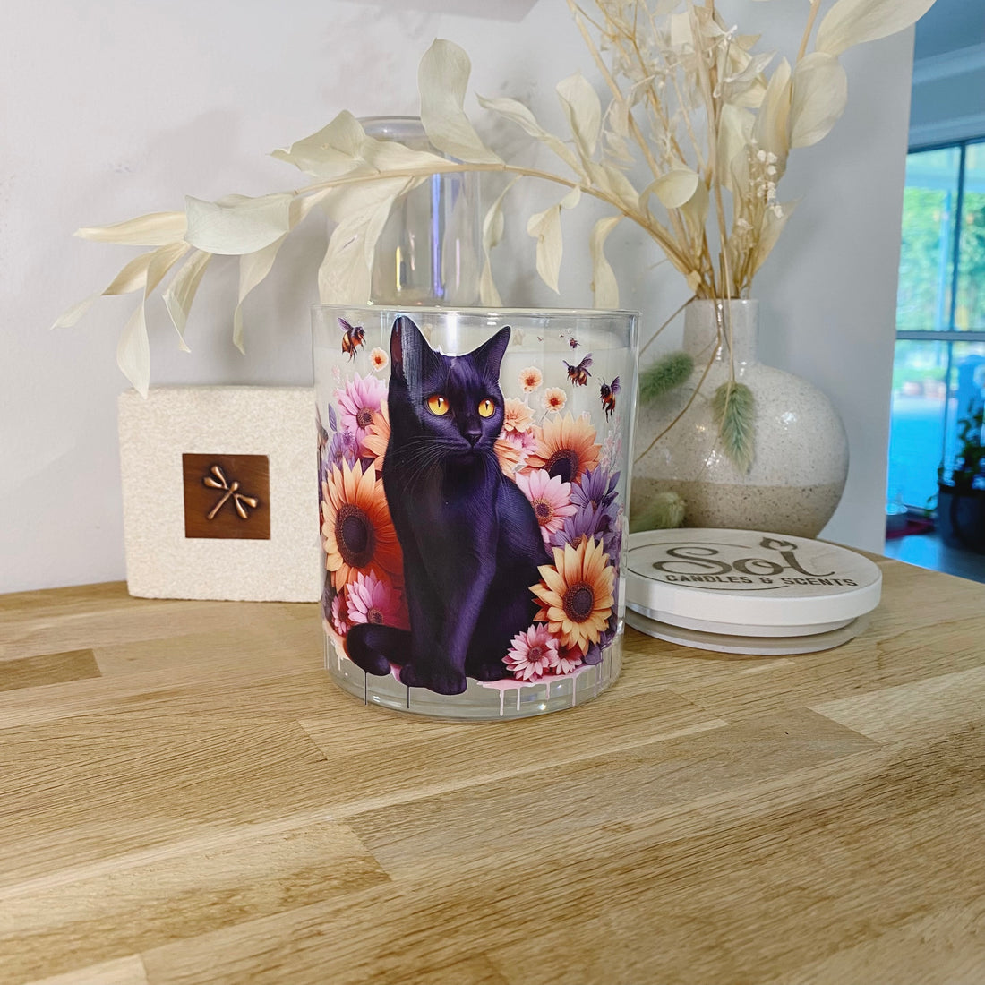 Cat Black Floral Xlarge Candle