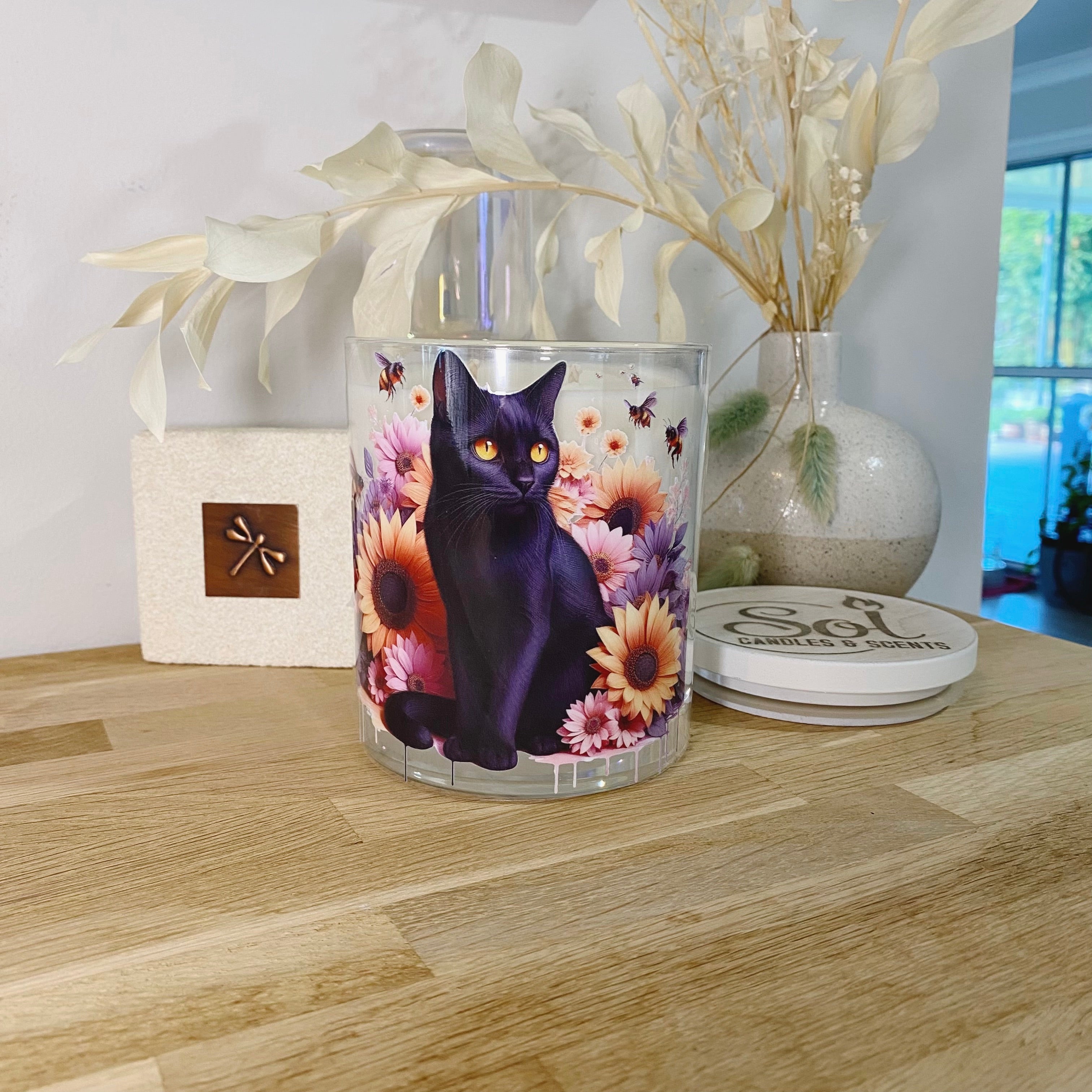 Cat Black Floral Xlarge Candle
