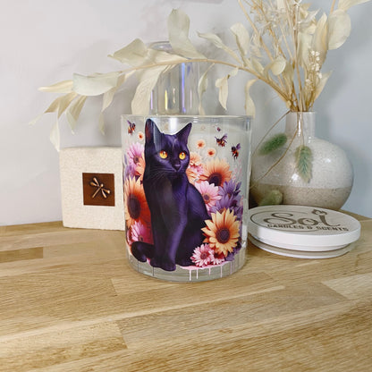 Cat Black Floral Xlarge Candle