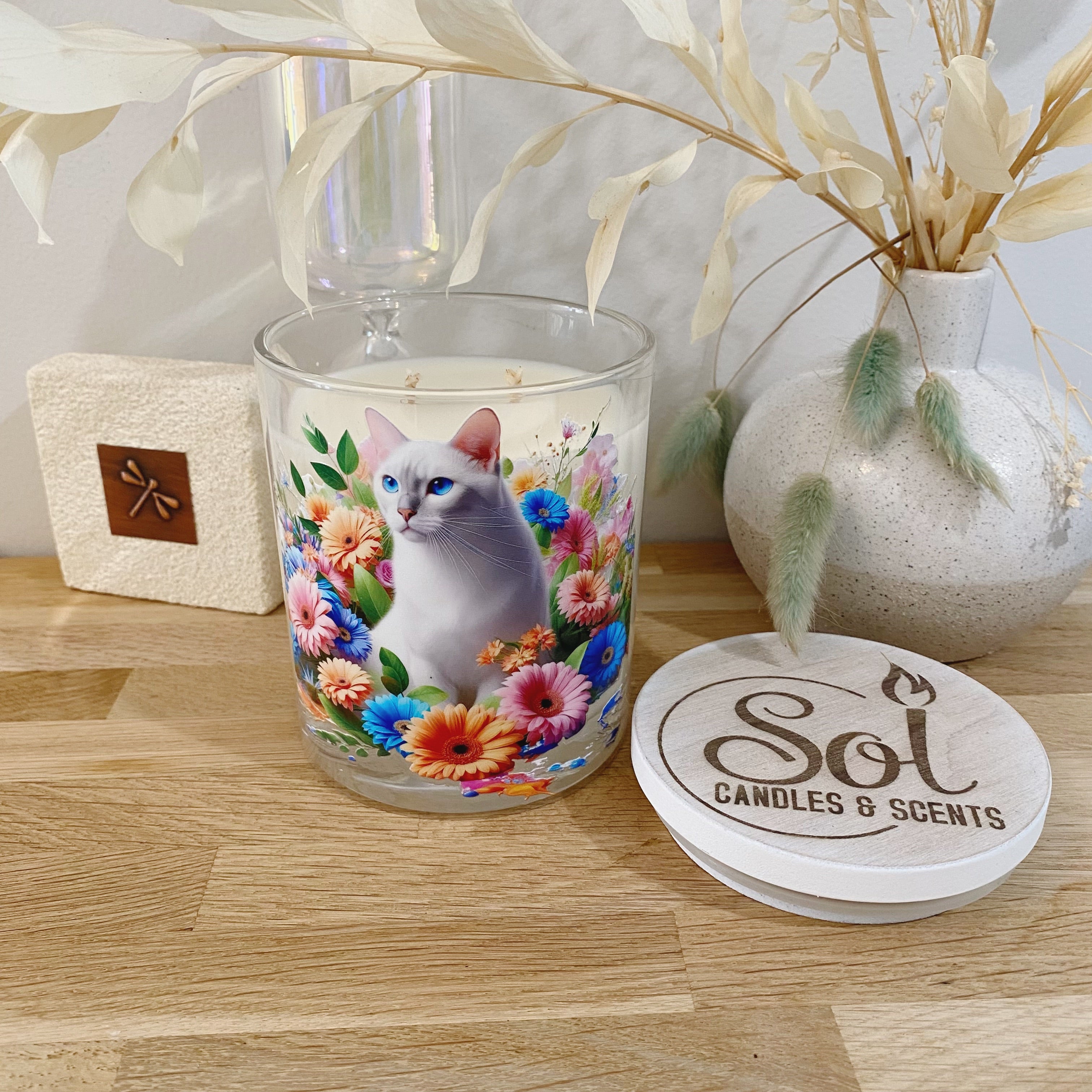 Cat White Floral Xlarge Candle_Refillable