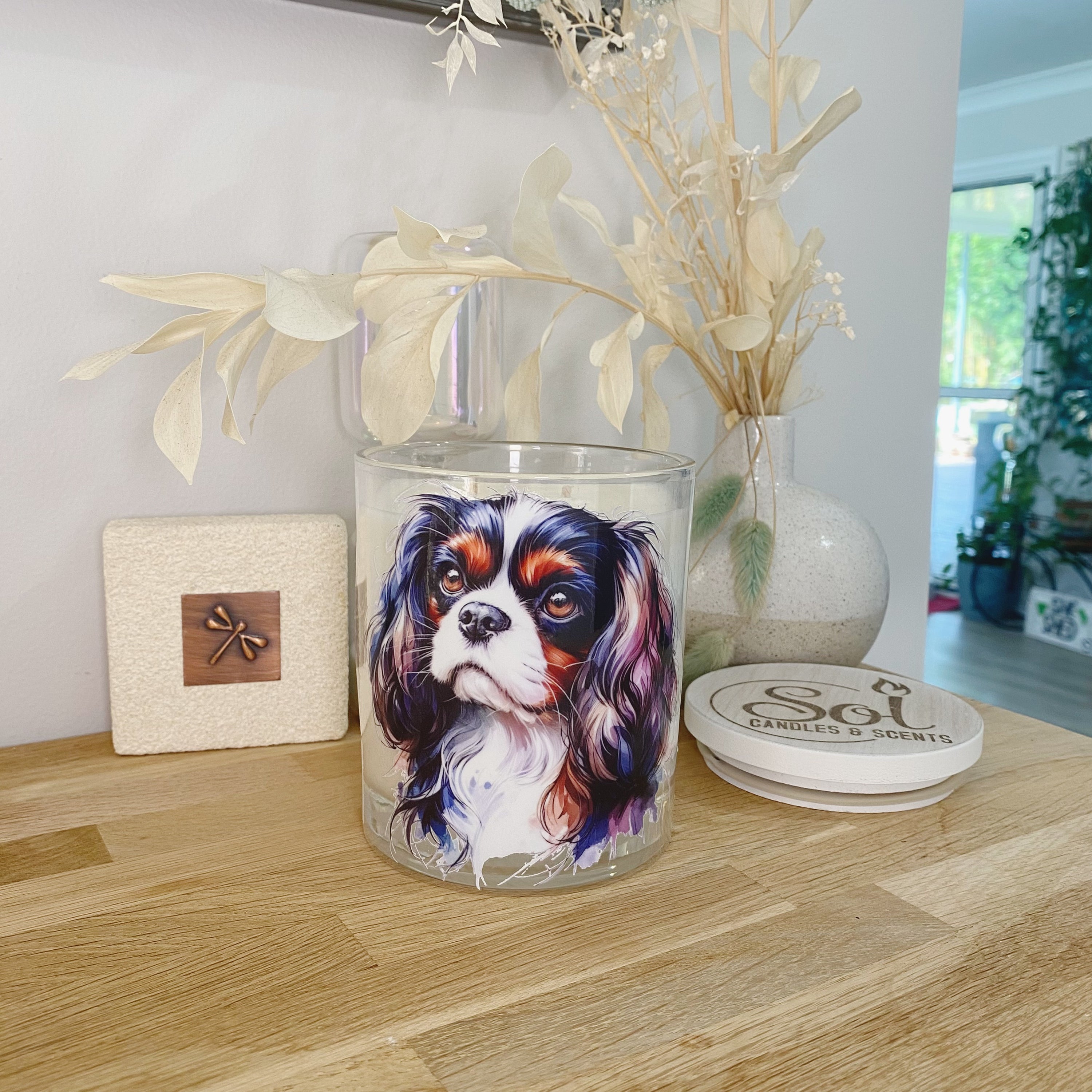 Cavalier King Spaniel Black White Roses_Sol Candles &amp; Scents