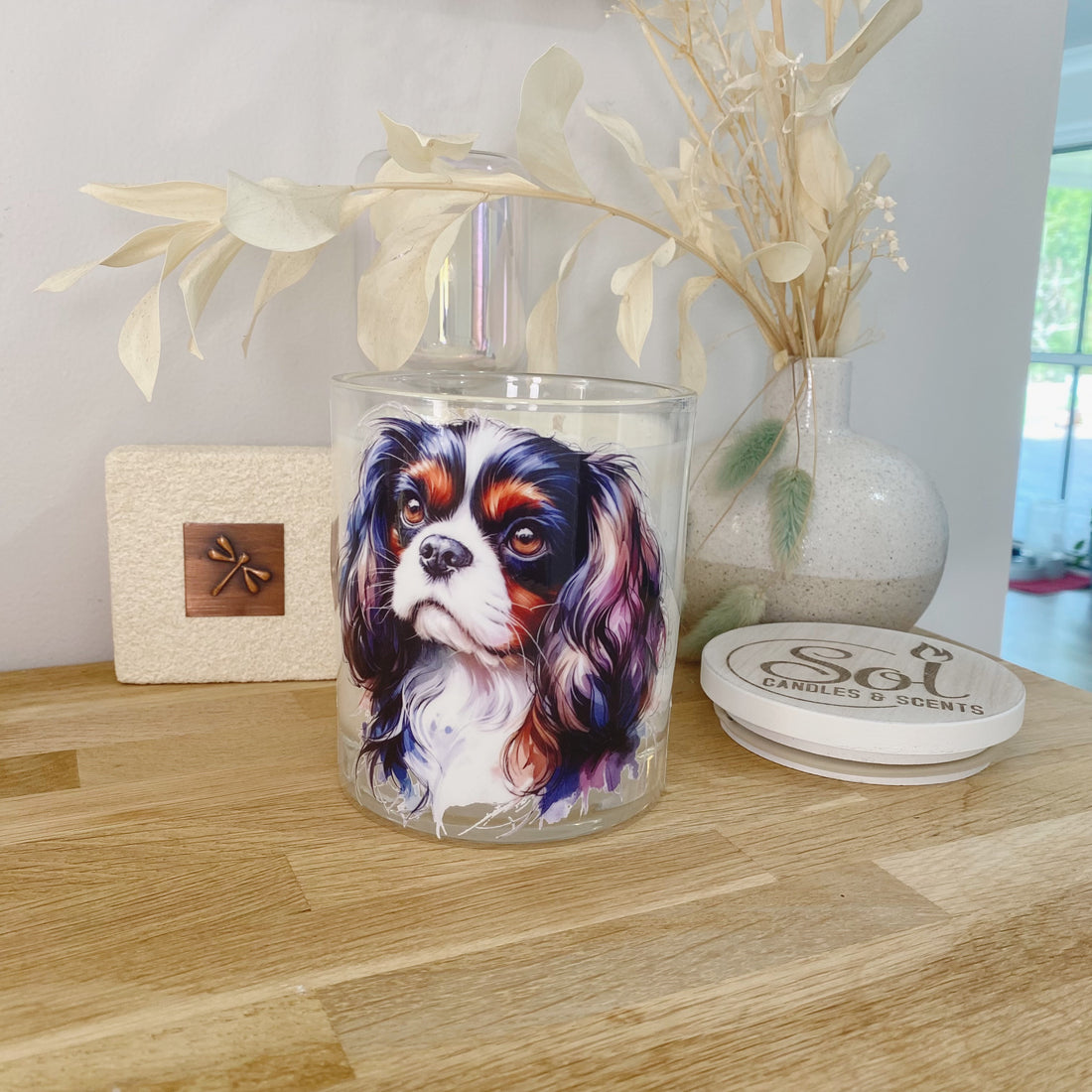 Cavalier King Spaniel Black White Roses_Sol Candles & Scents