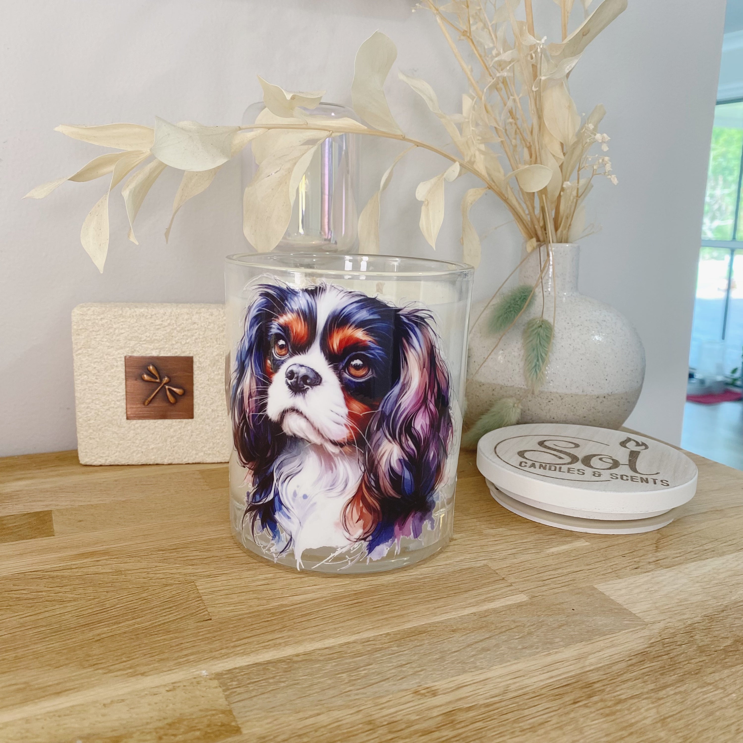 Cavalier King Spaniel Black White Roses_Sol Candles &amp; Scents