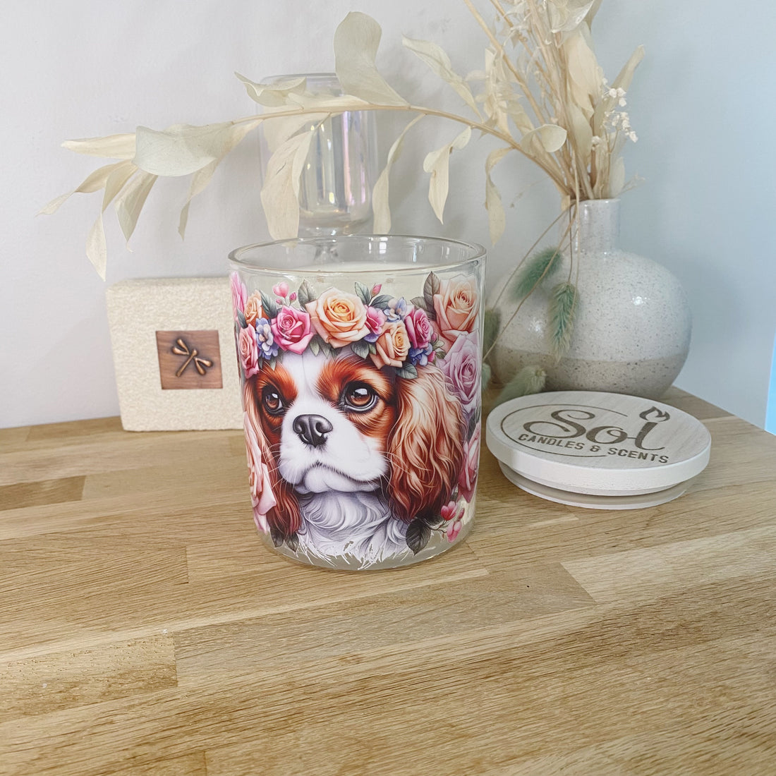 Cavalier King Spaniel Brown Roses Xlarge Candle