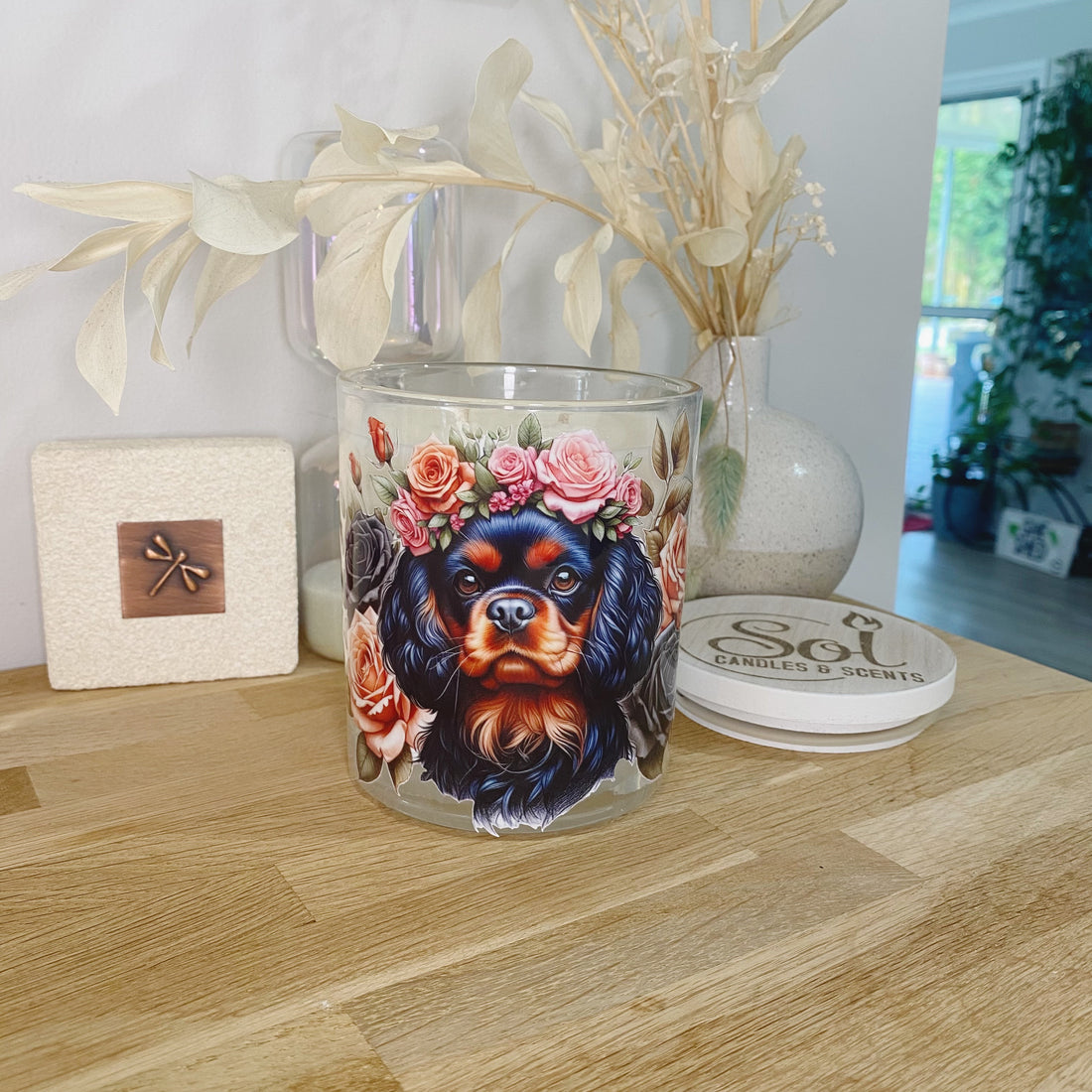 Cavalier King Spaniel Roses Black Xlarge Candle