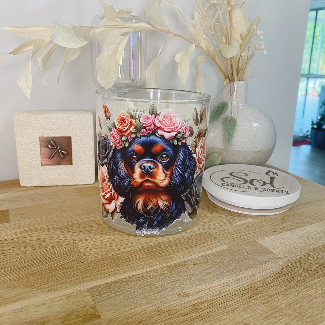 Cavalier King Spaniel Roses Black_Sol Candles & Scents