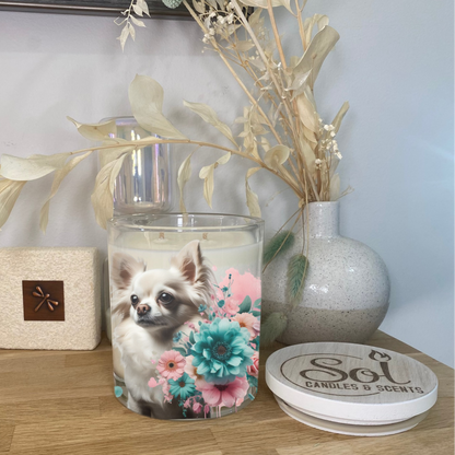Chihuahua Cream Pink Floral Xlarge Candle_Unique Candle_Dog