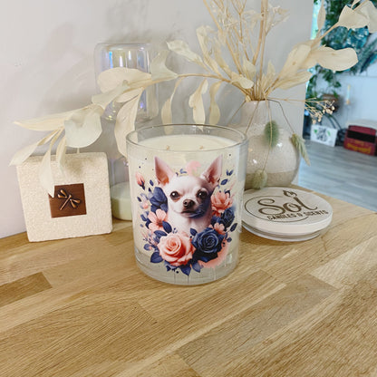 Chihuahua Dog Cream Roses Xlarge Candle_Made in Australia_Refillable