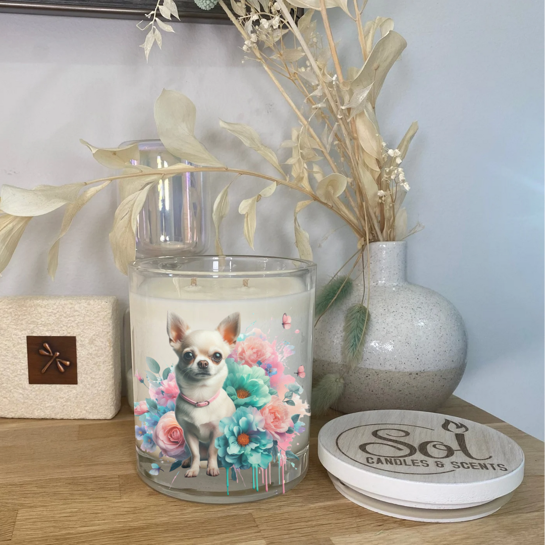 Chihuahua Pink Floral Xlarge Candle