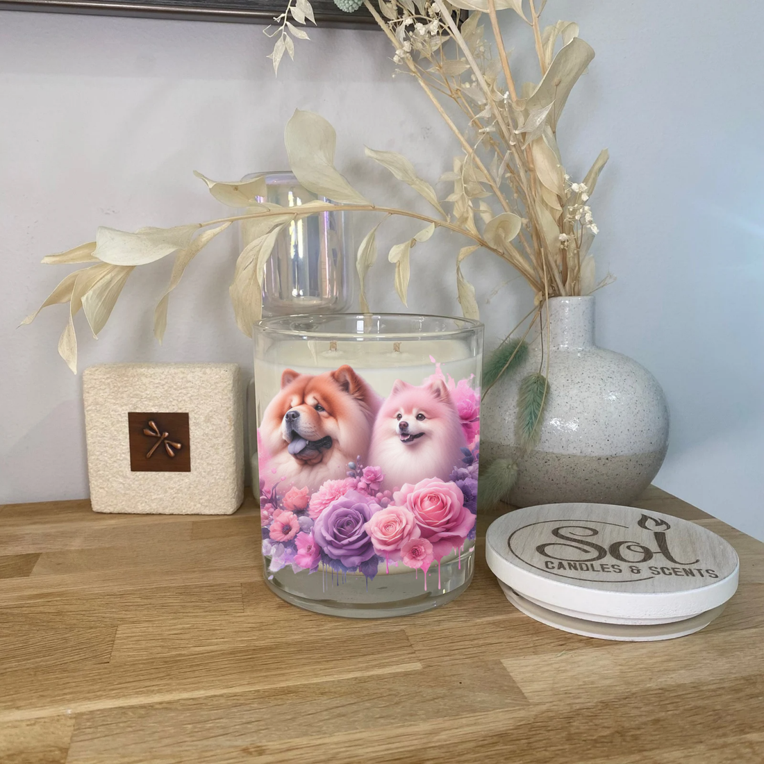Chow Chow &amp; Pomeranian Dog Xlarge Candle