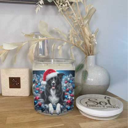 Border Collie Christmas Blue Xlarge Candle