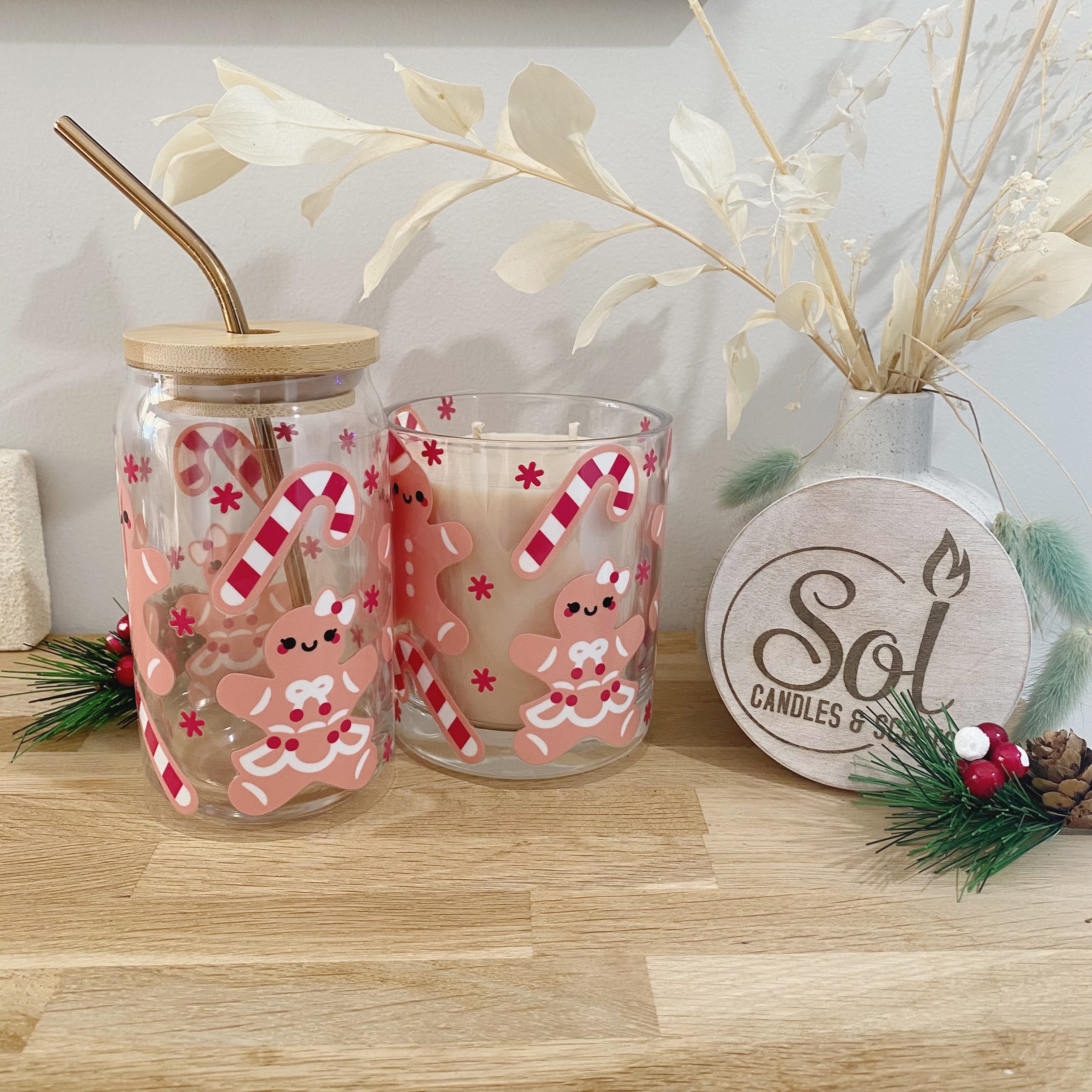 Christmas Gingerbread Glassware &amp; Candle Set