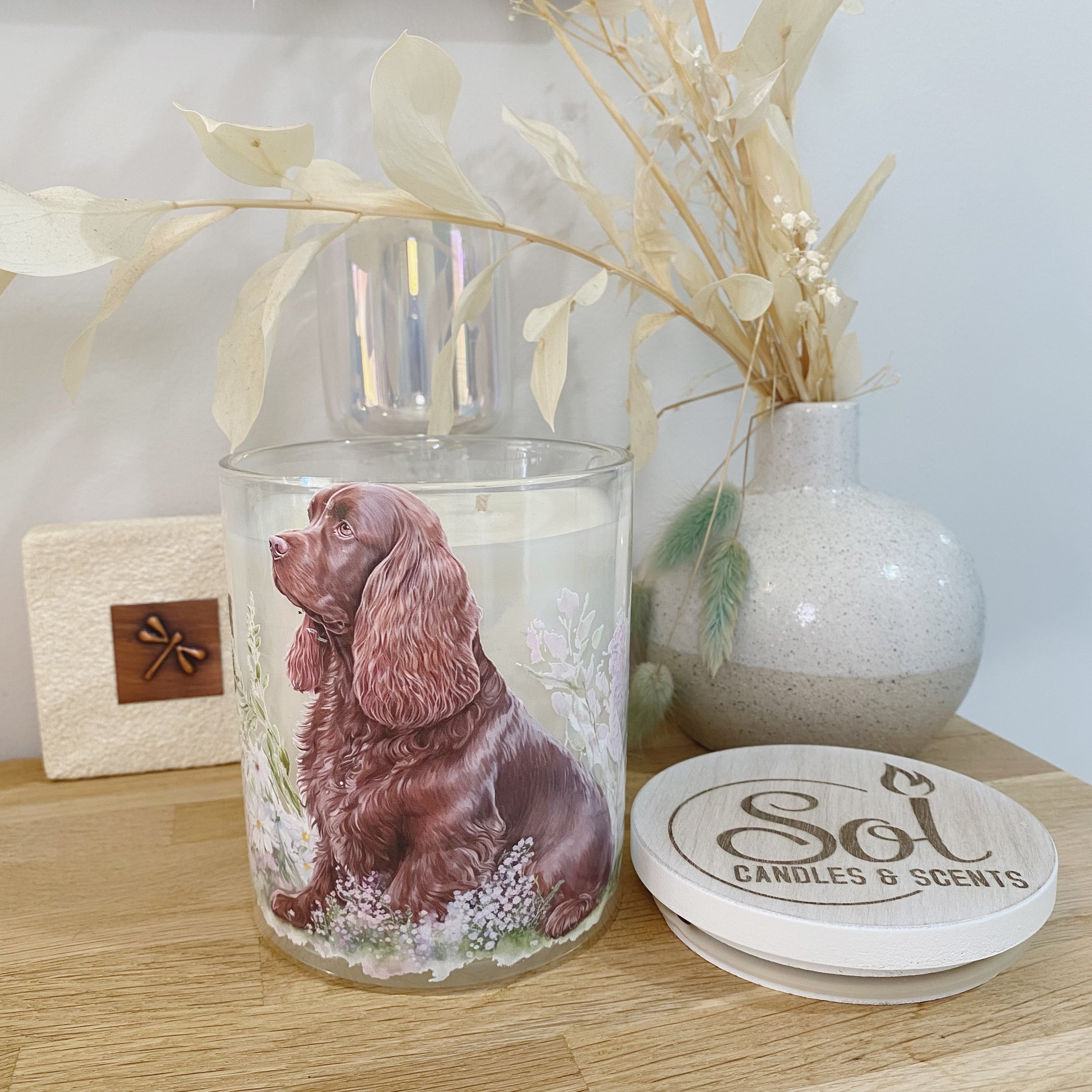 Cocker Spaniel Chocolate Floral Xlarge Candle_Sol Candles &amp; Scents