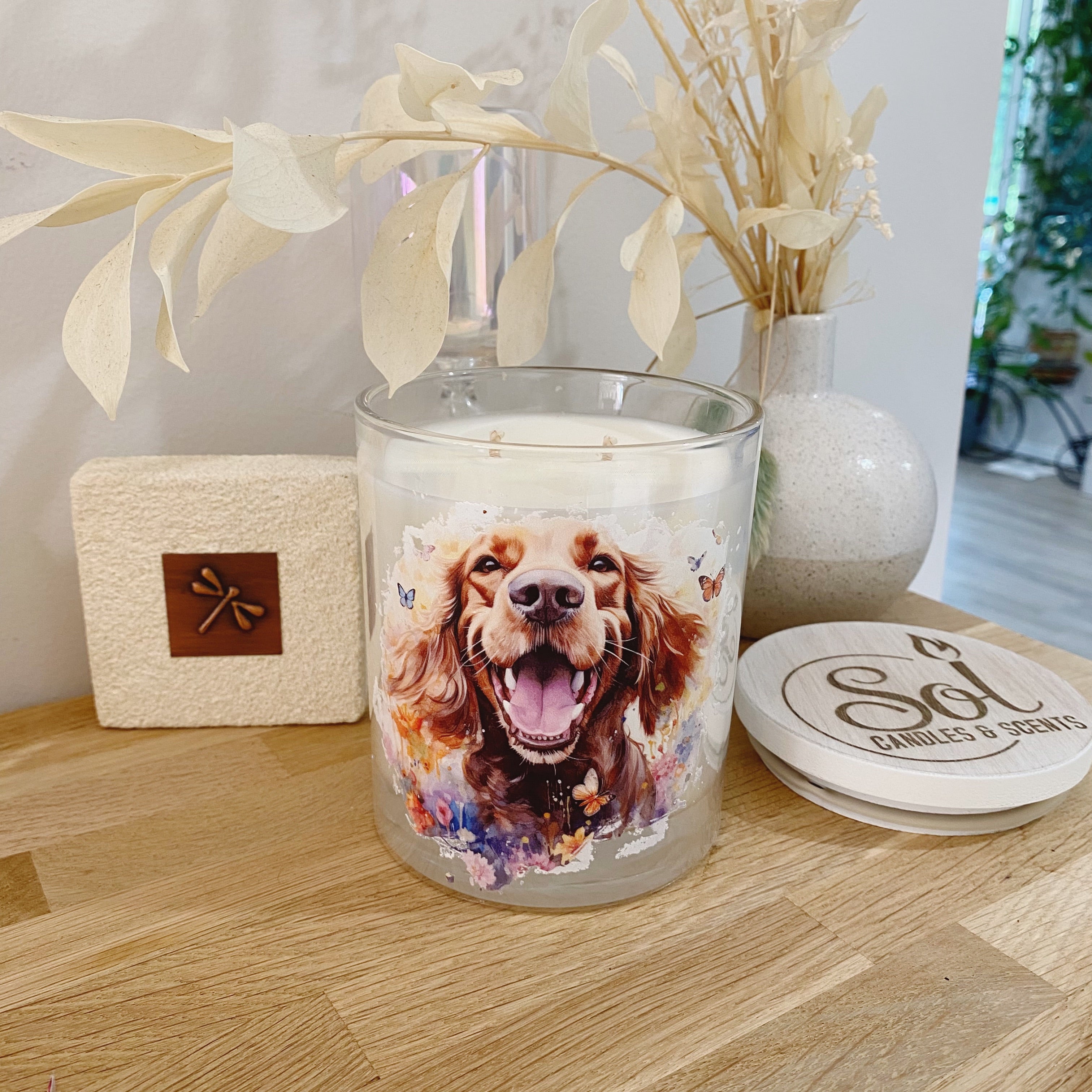 Cocker Spaniel Smiling Butterflies Xlarge Candle