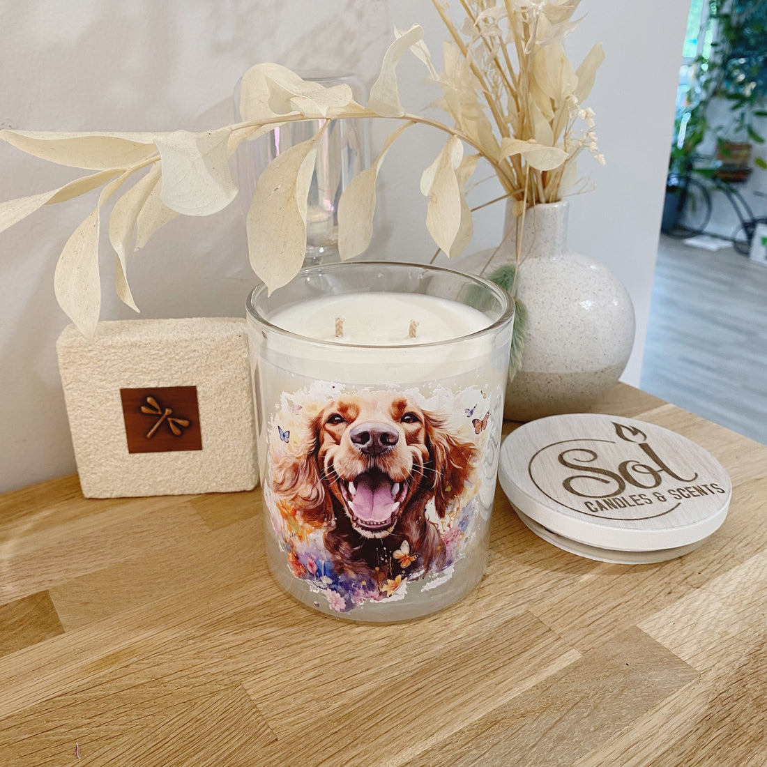 Cocker Spaniel Smiling Butterflies Xlarge Candle