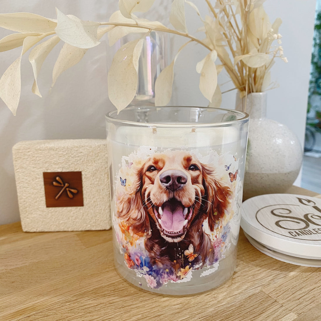 Cocker Spaniel Smiling Butterflies Xlarge Candle_Sol Candles &amp; Scents