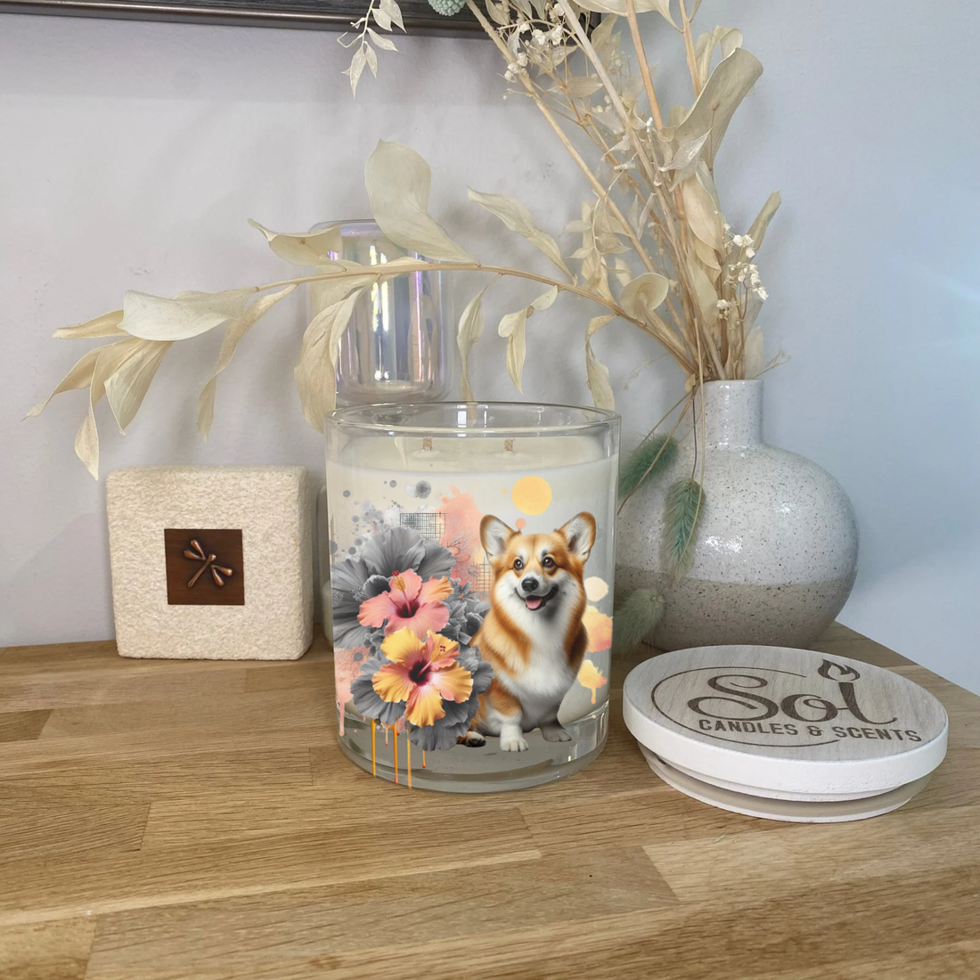 Corgi Pembroke Hibiscus Xlarge Candle