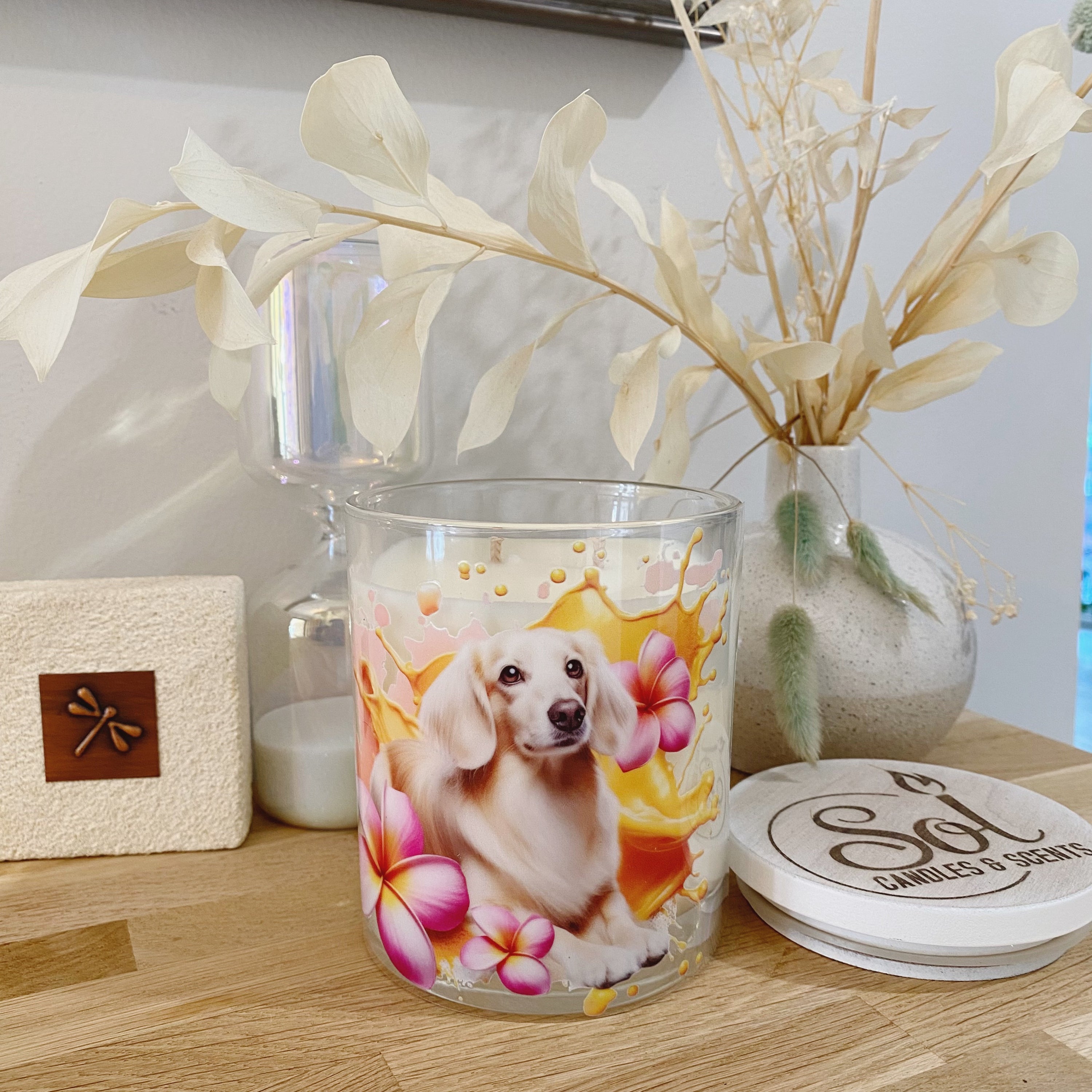 Dachshund Long Haired Cream Xlarge Candle_Sol Candles &amp; Scents