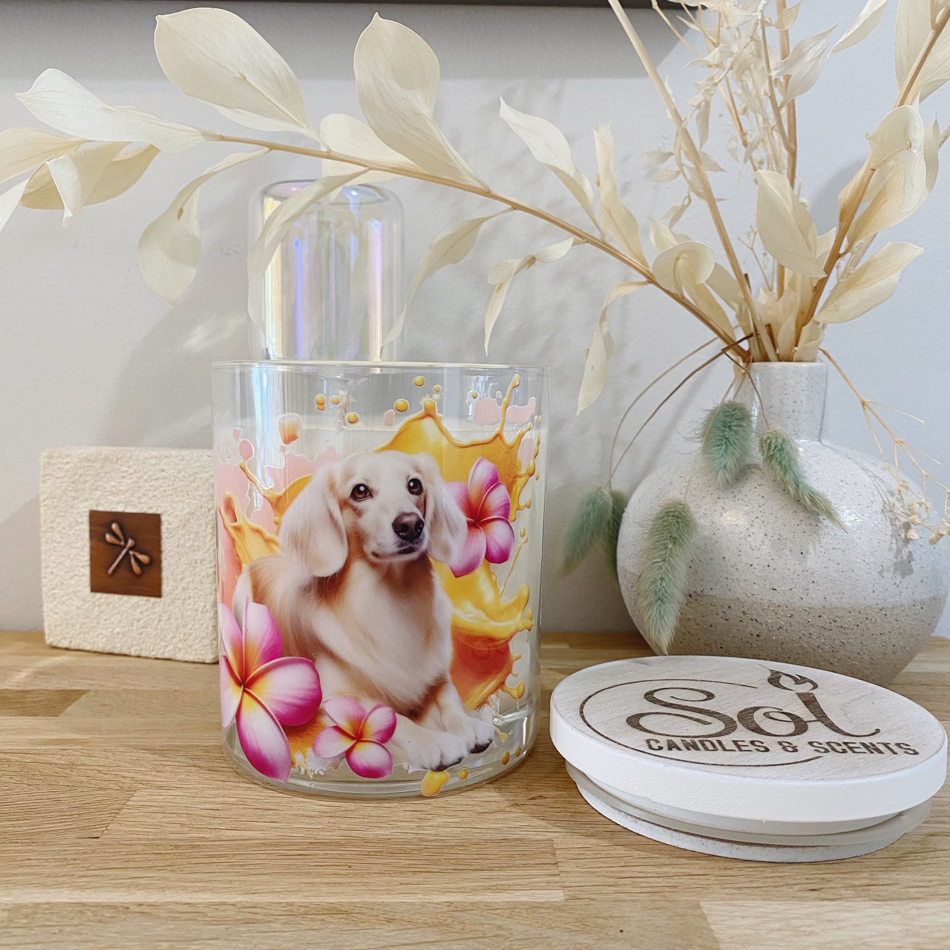 Dachshund Long Haired Cream Xlarge Candle_Refillable_Made in Australia 