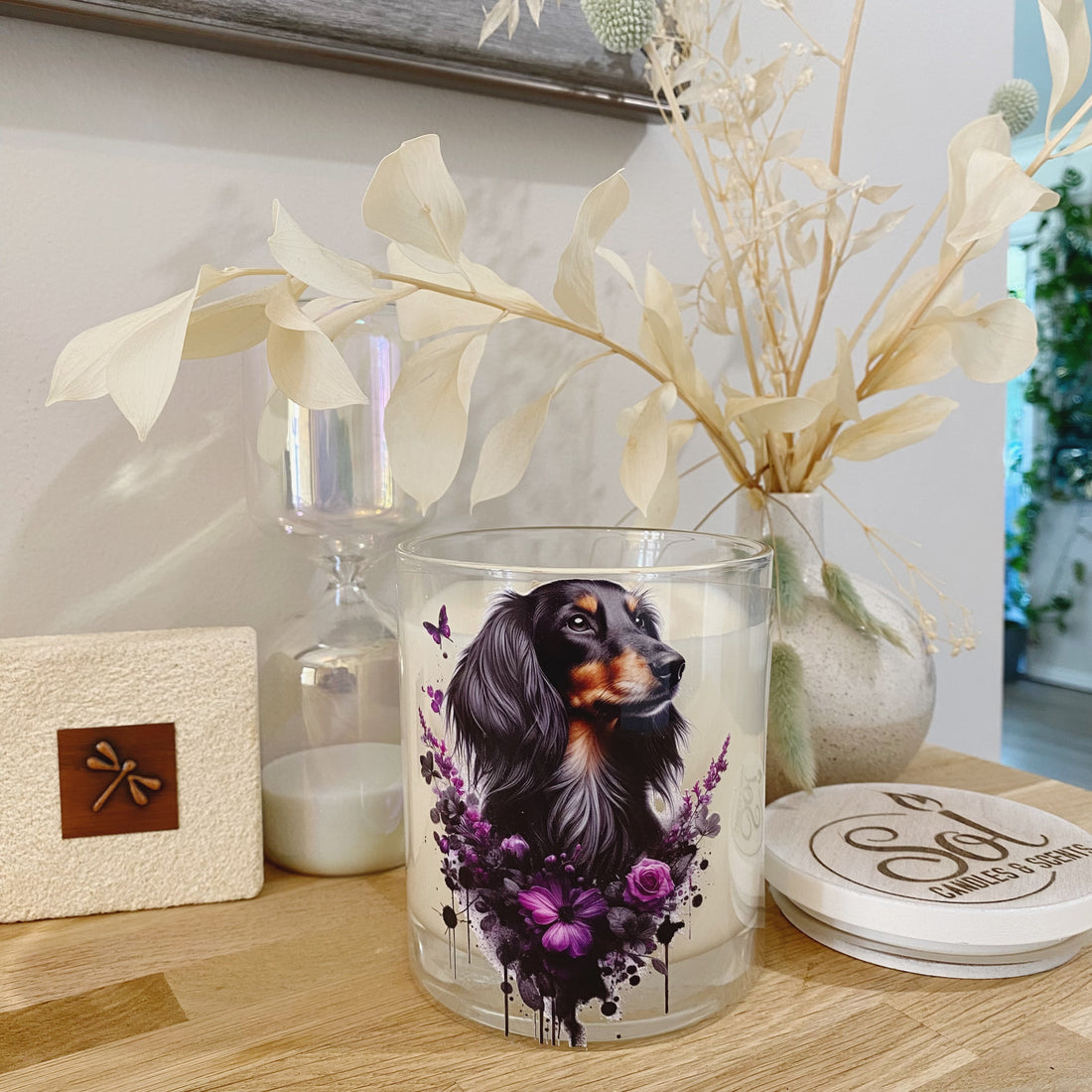 Dachshund Long Haired Purple Xlarge Candle_Refillable