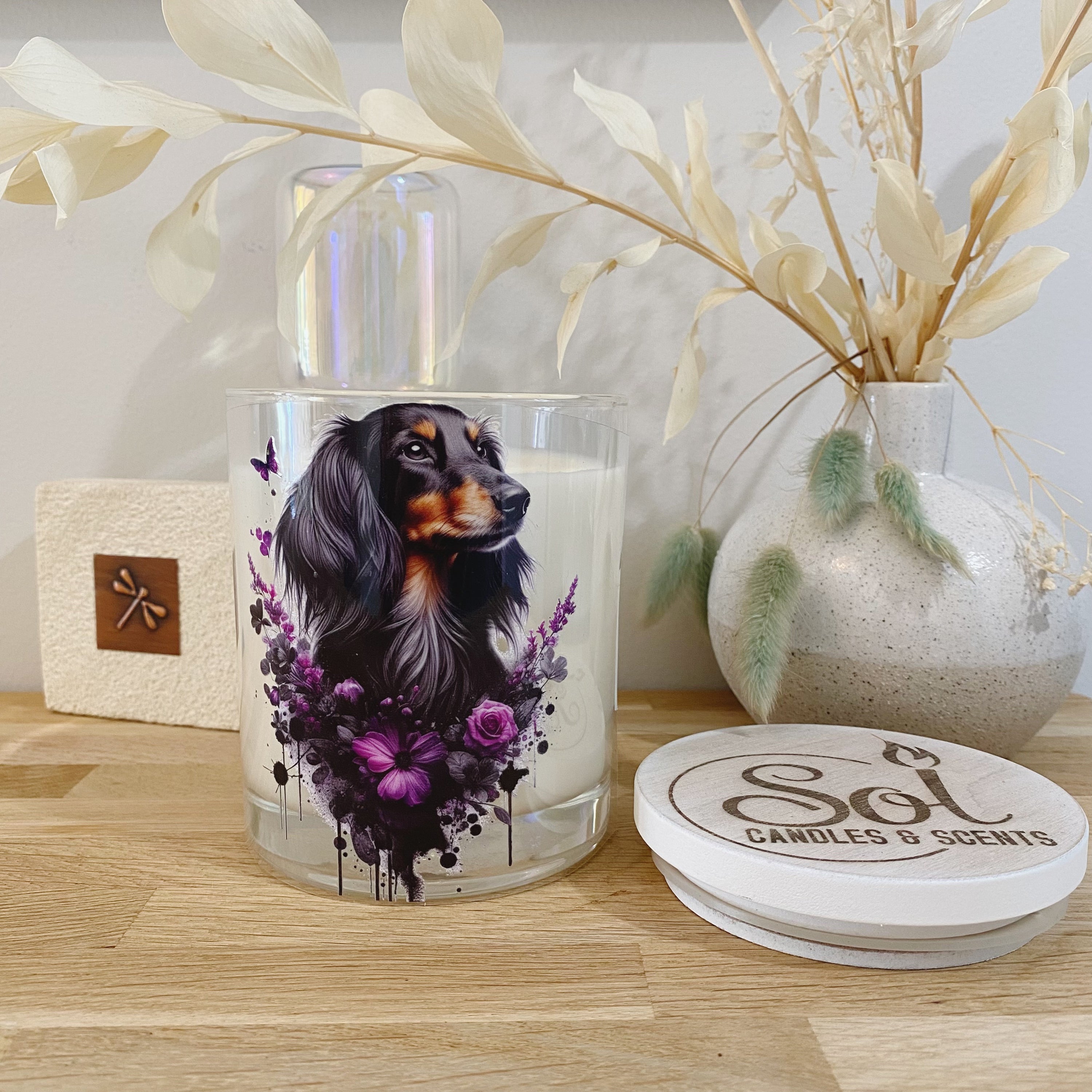 Dachshund Long Haired Purple Xlarge Candle_Refillable